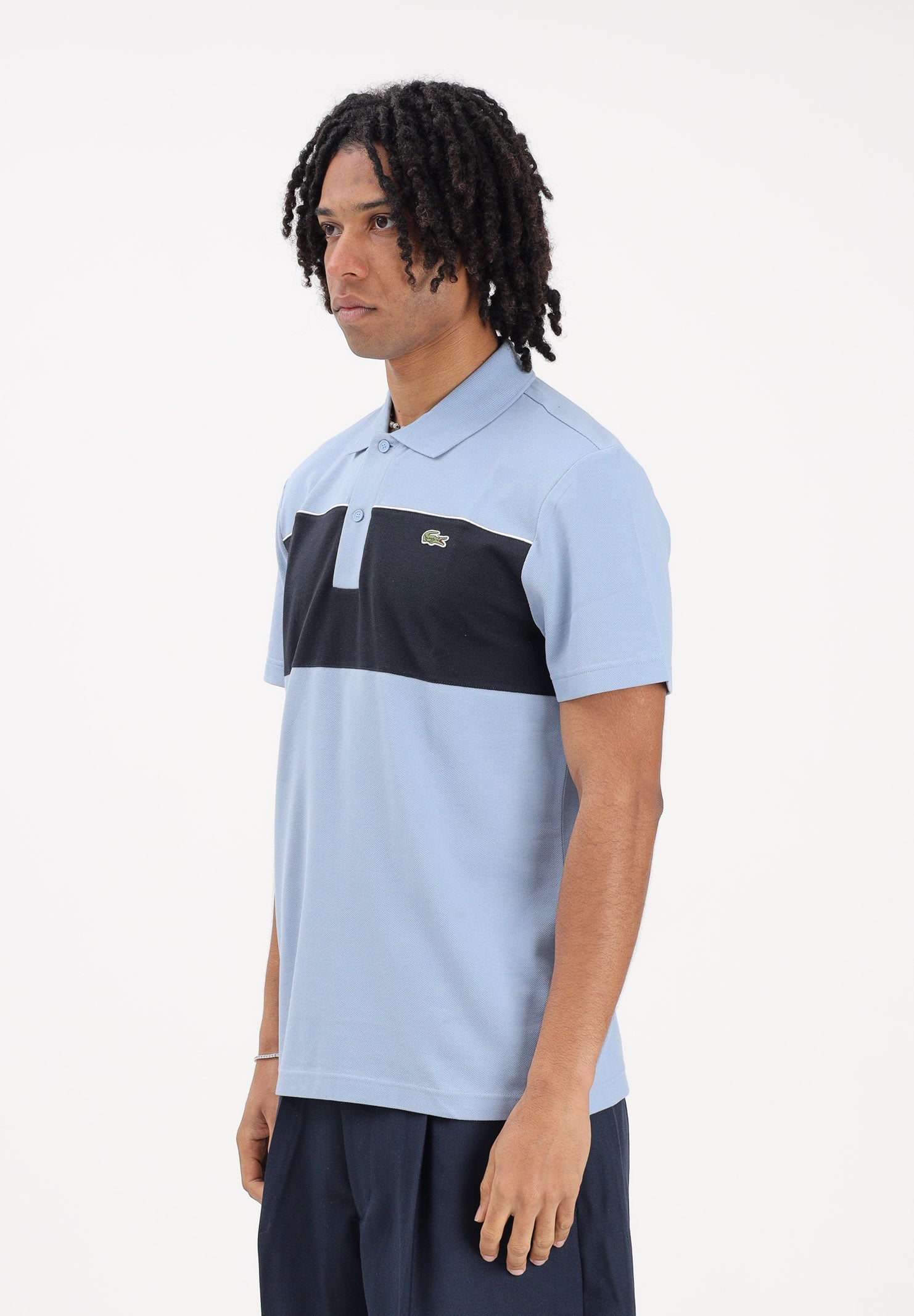 LACOSTE Polo a manica corta celeste e blu da uomo con motivo color block PH0895 3PT LACOSTE 