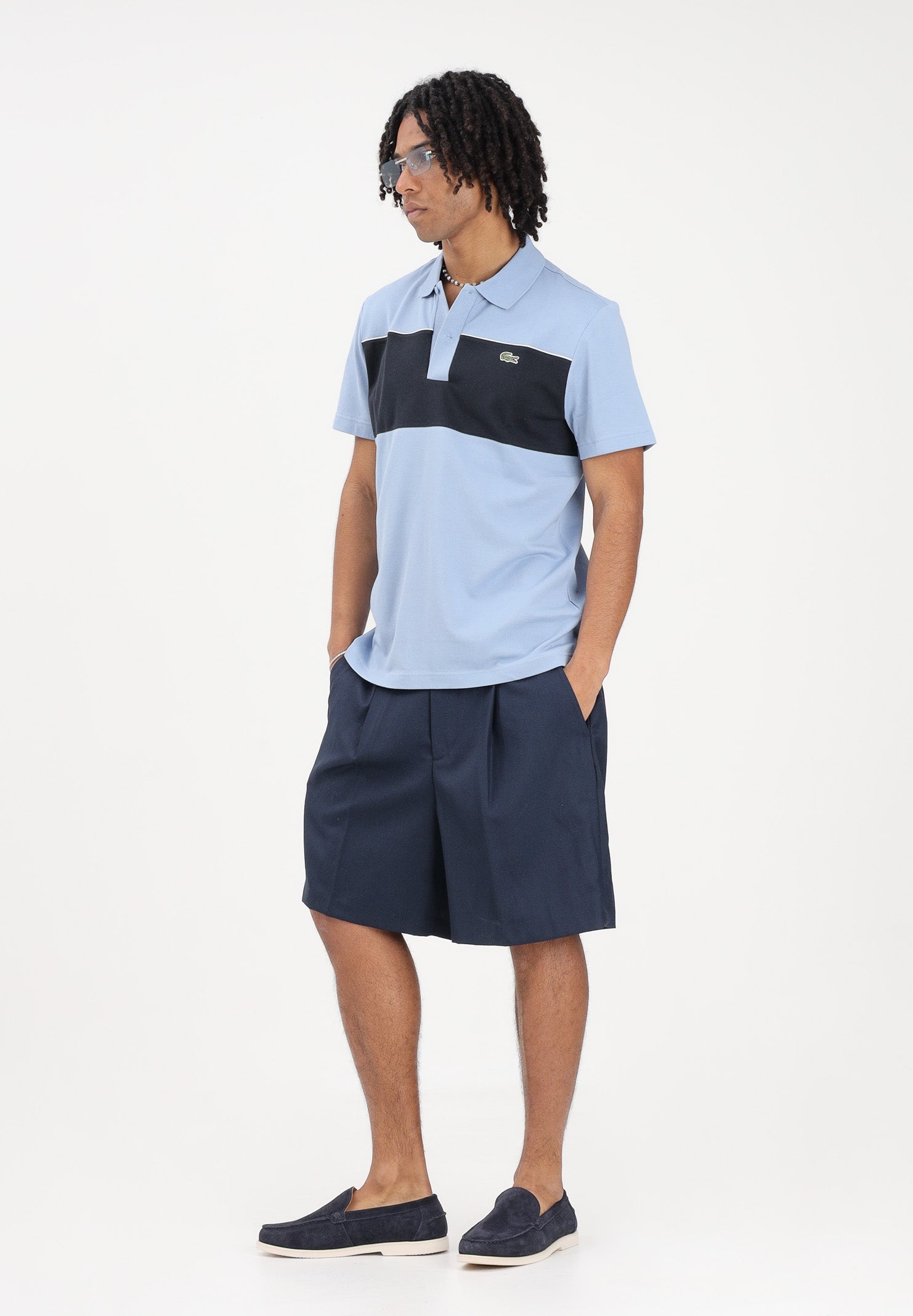 LACOSTE Polo a manica corta celeste e blu da uomo con motivo color block PH0895 3PT LACOSTE 
