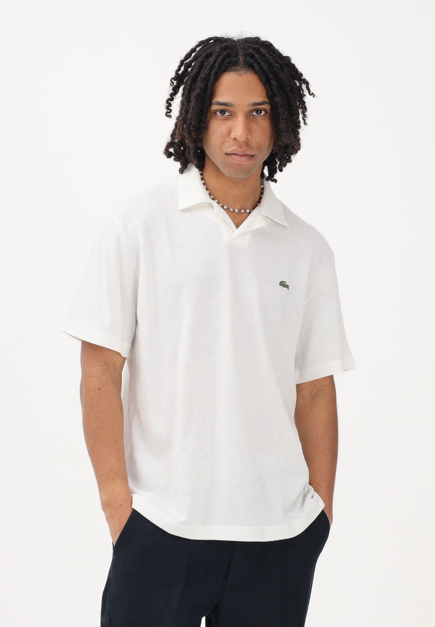 LACOSTE Polo a manica corta bianca da uomo in cotone-lino PH2449 70V LACOSTE 
