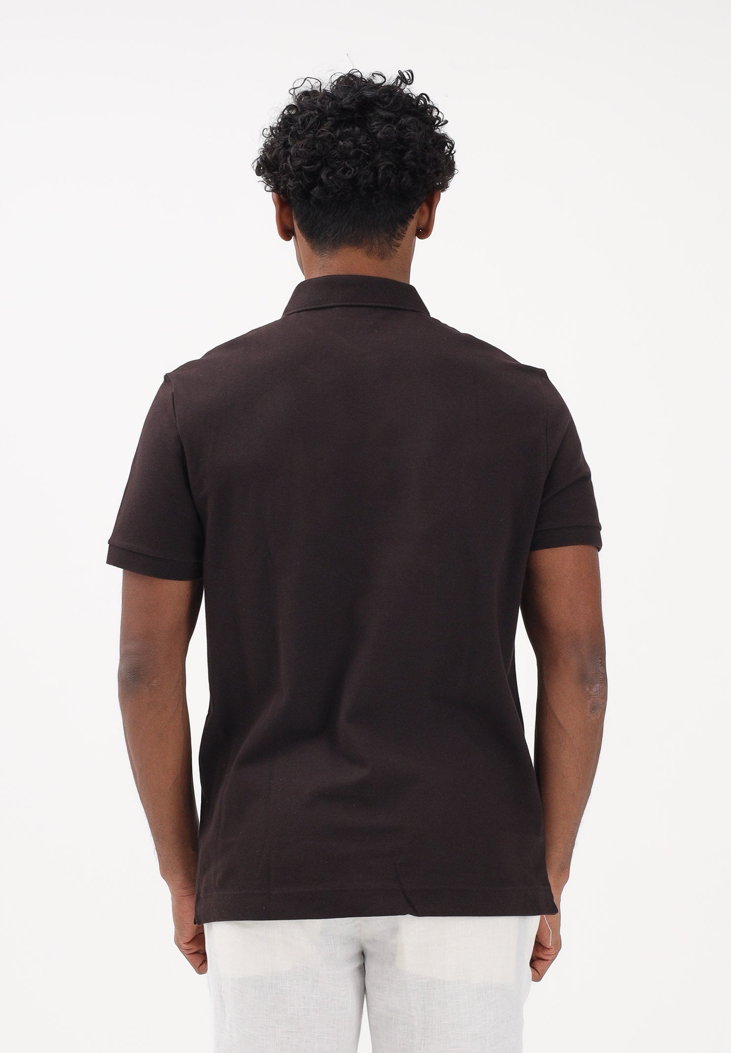 LACOSTE Polo a manica corta marrone da uomo in piqué elasticizzato Paris PH5522 3LA LACOSTE 