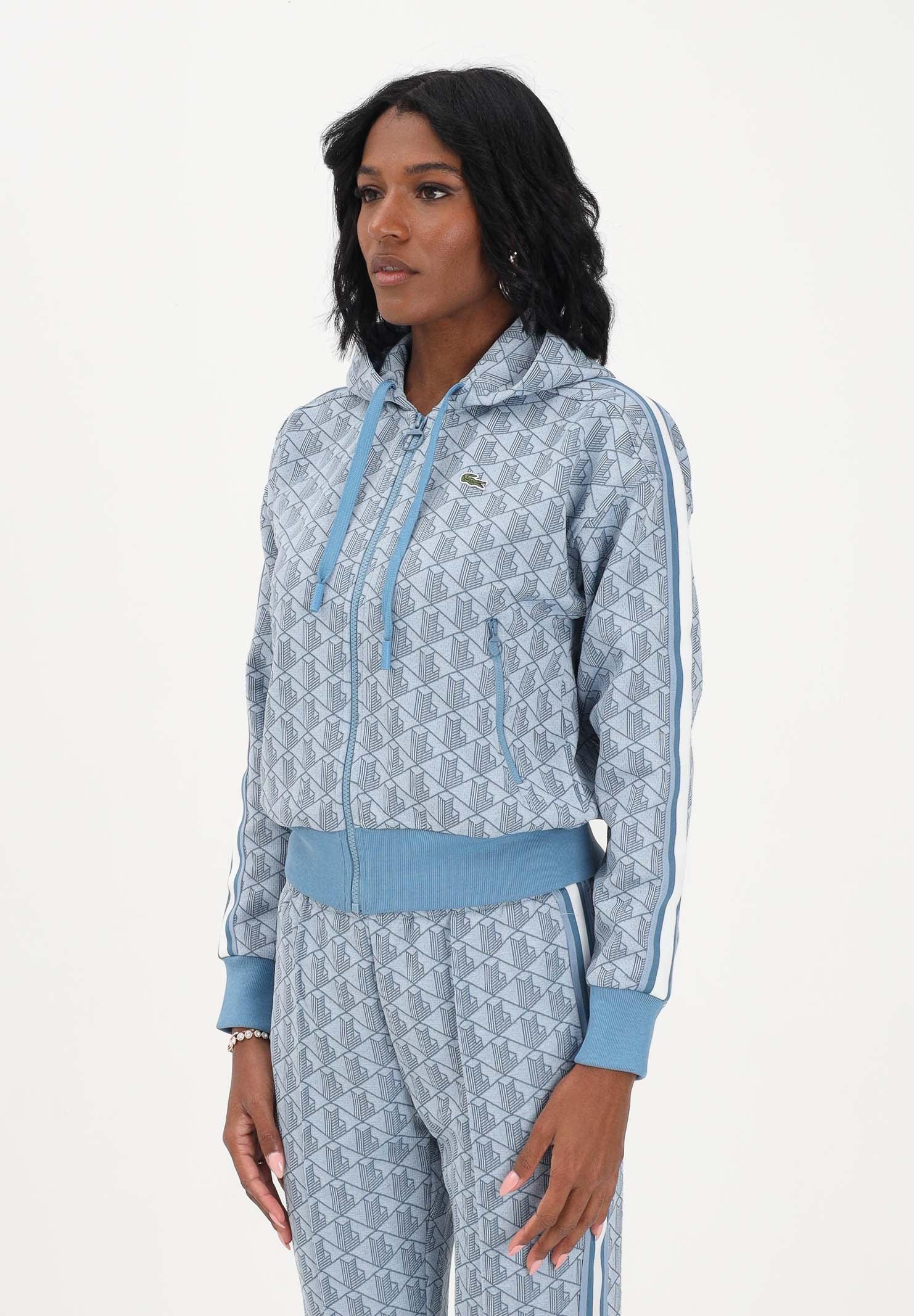 LACOSTE Felpa con zip azzurra da donna in jacquard con monogramma SF7606 1QI LACOSTE 