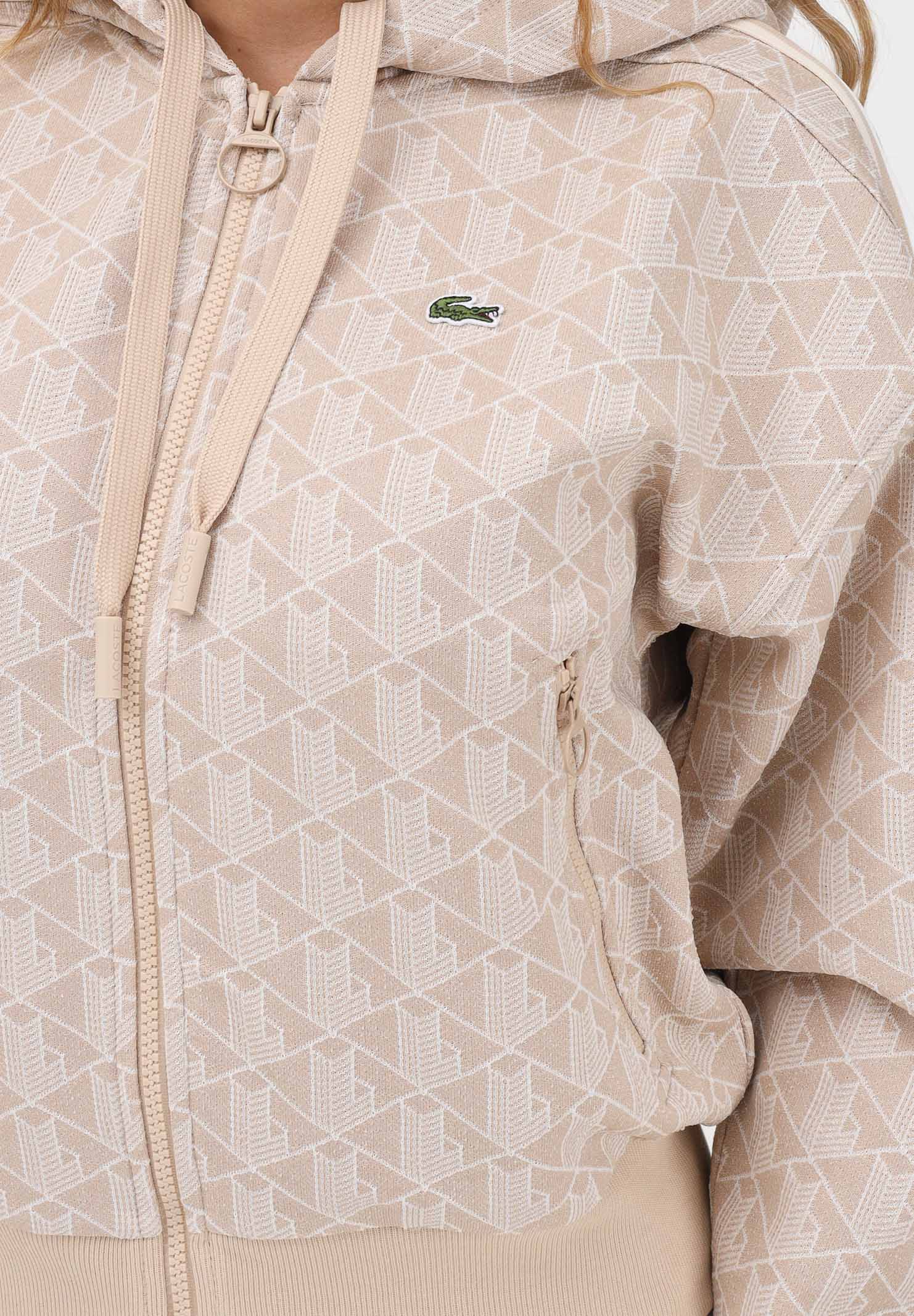 LACOSTE Felpa con zip beige da donna in jacquard con monogramma SF7606 8GI LACOSTE 
