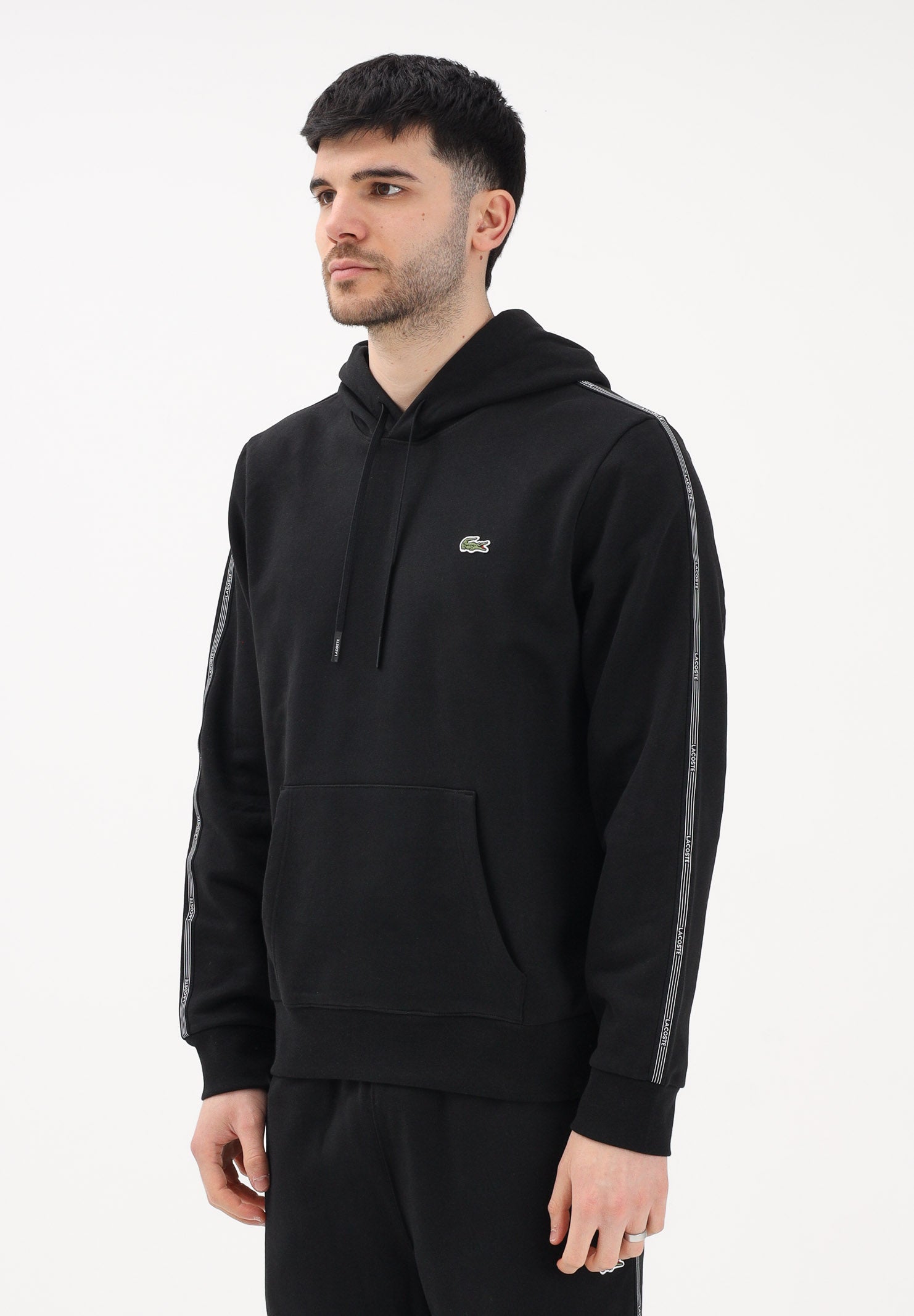 LACOSTE Felpa con cappuccio nera da uomo con bordi logati SH0884 031 LACOSTE 