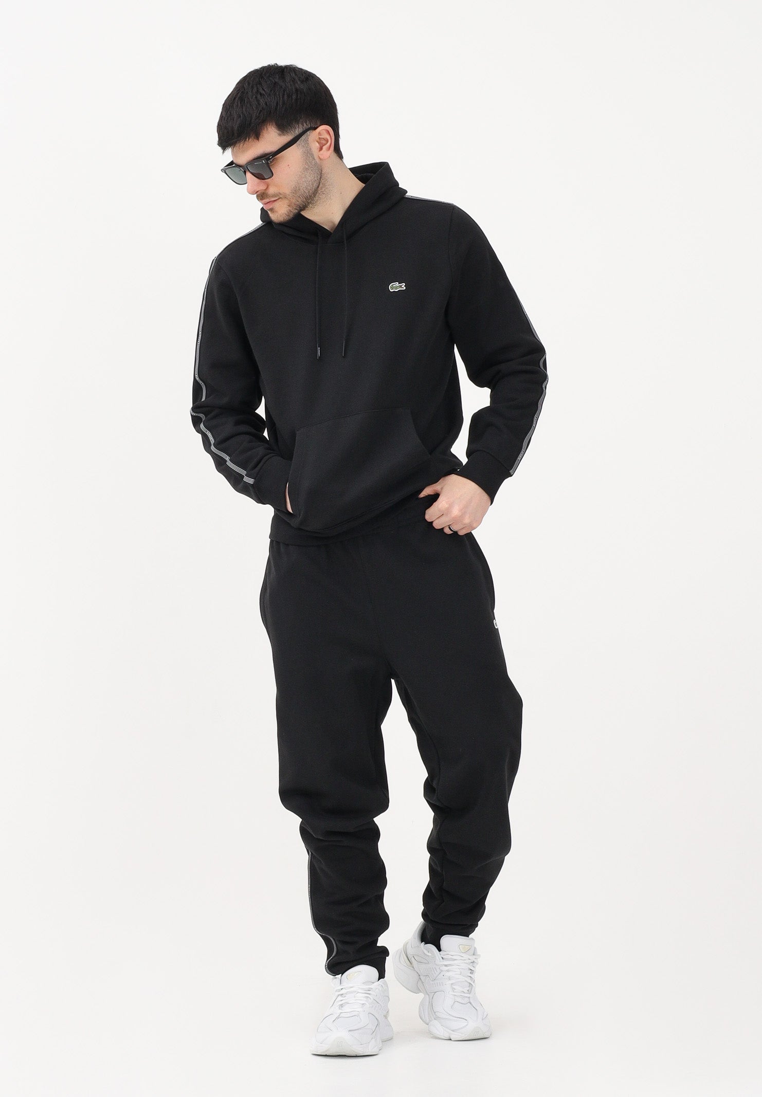LACOSTE Felpa con cappuccio nera da uomo con bordi logati SH0884 031 LACOSTE 