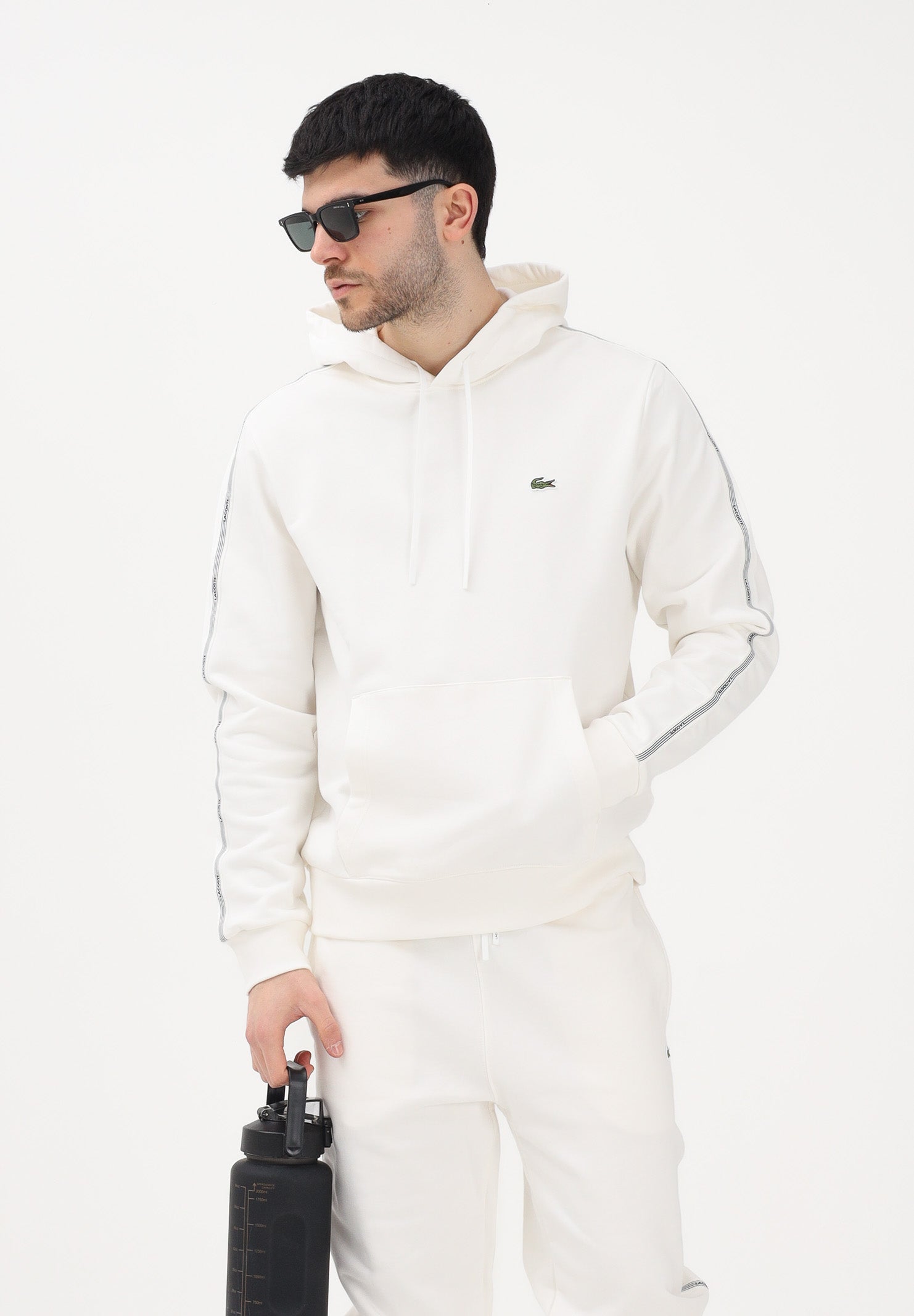 LACOSTE Felpa con cappuccio bianca da uomo con bordi logati SH0884 70V LACOSTE 