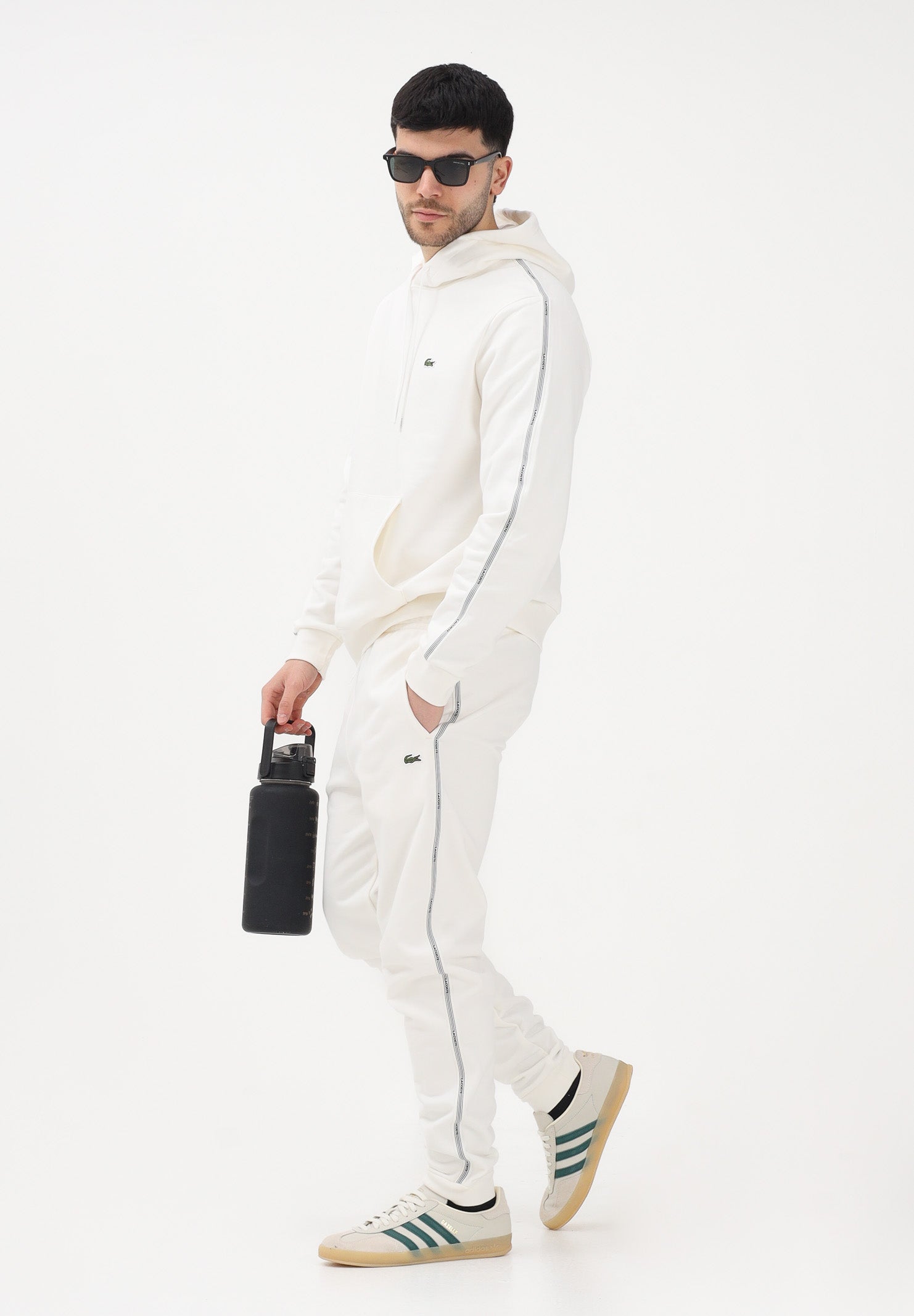 LACOSTE Felpa con cappuccio bianca da uomo con bordi logati SH0884 70V LACOSTE 