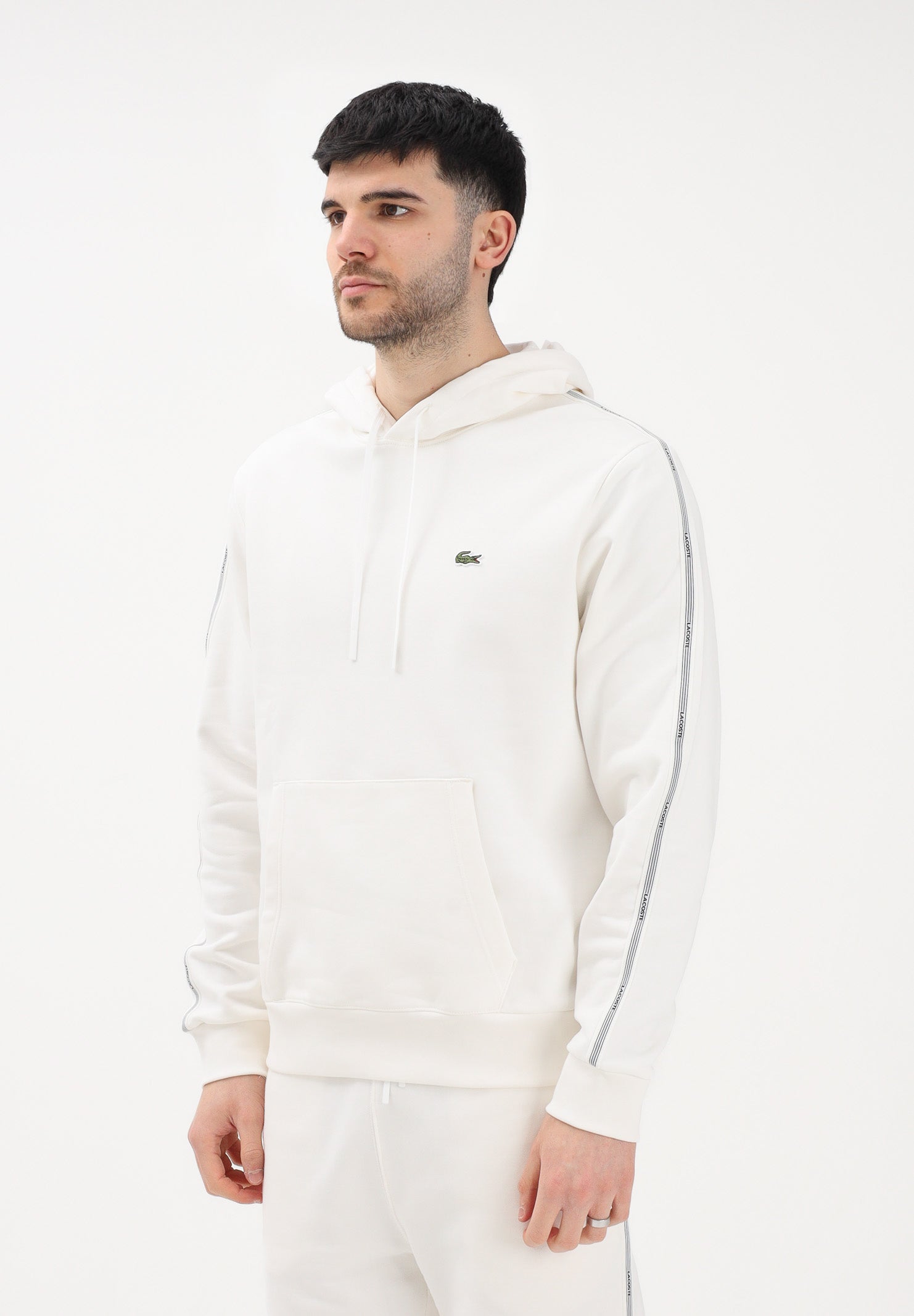 LACOSTE Felpa con cappuccio bianca da uomo con bordi logati SH0884 70V LACOSTE 