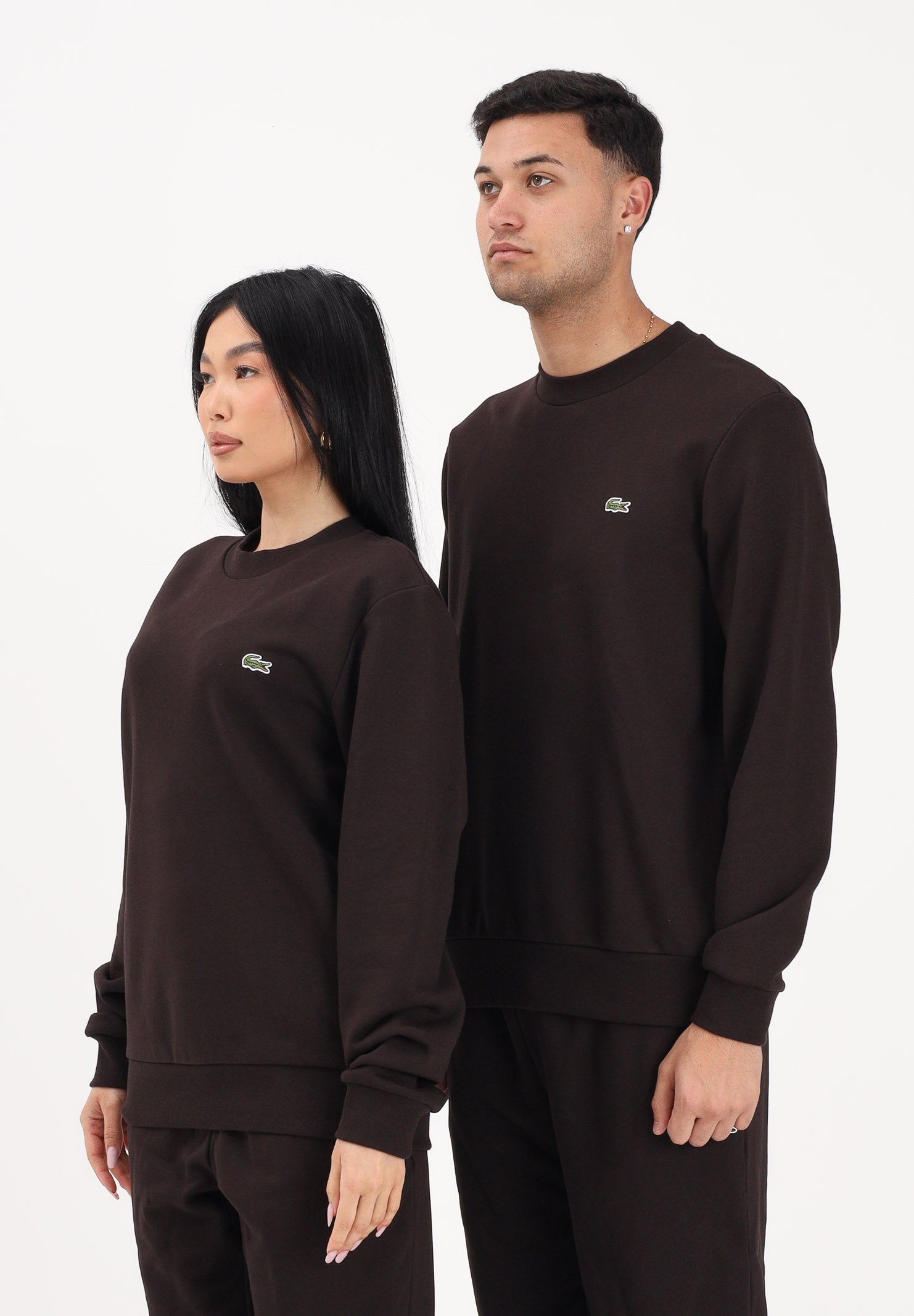 LACOSTE Felpa girocollo marrone per uomo e donna con patch coccodrillo SH9801 3LA LACOSTE 