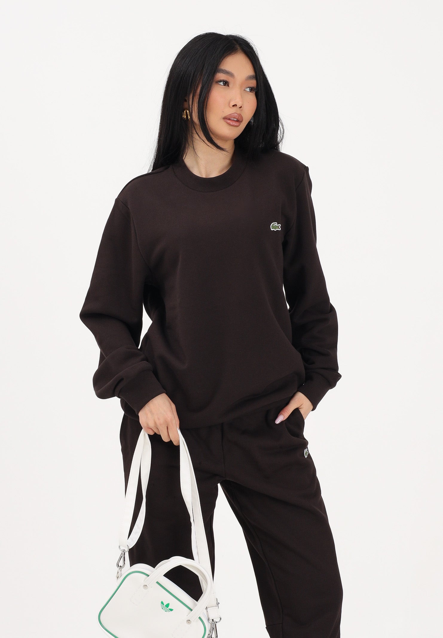 LACOSTE Felpa girocollo marrone per uomo e donna con patch coccodrillo SH9801 3LA LACOSTE 