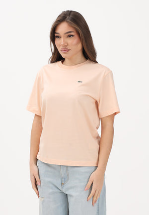 LACOSTE T-shirt a manica corta rosa pesca da donna con patch logo TF7215 BIG LACOSTE 