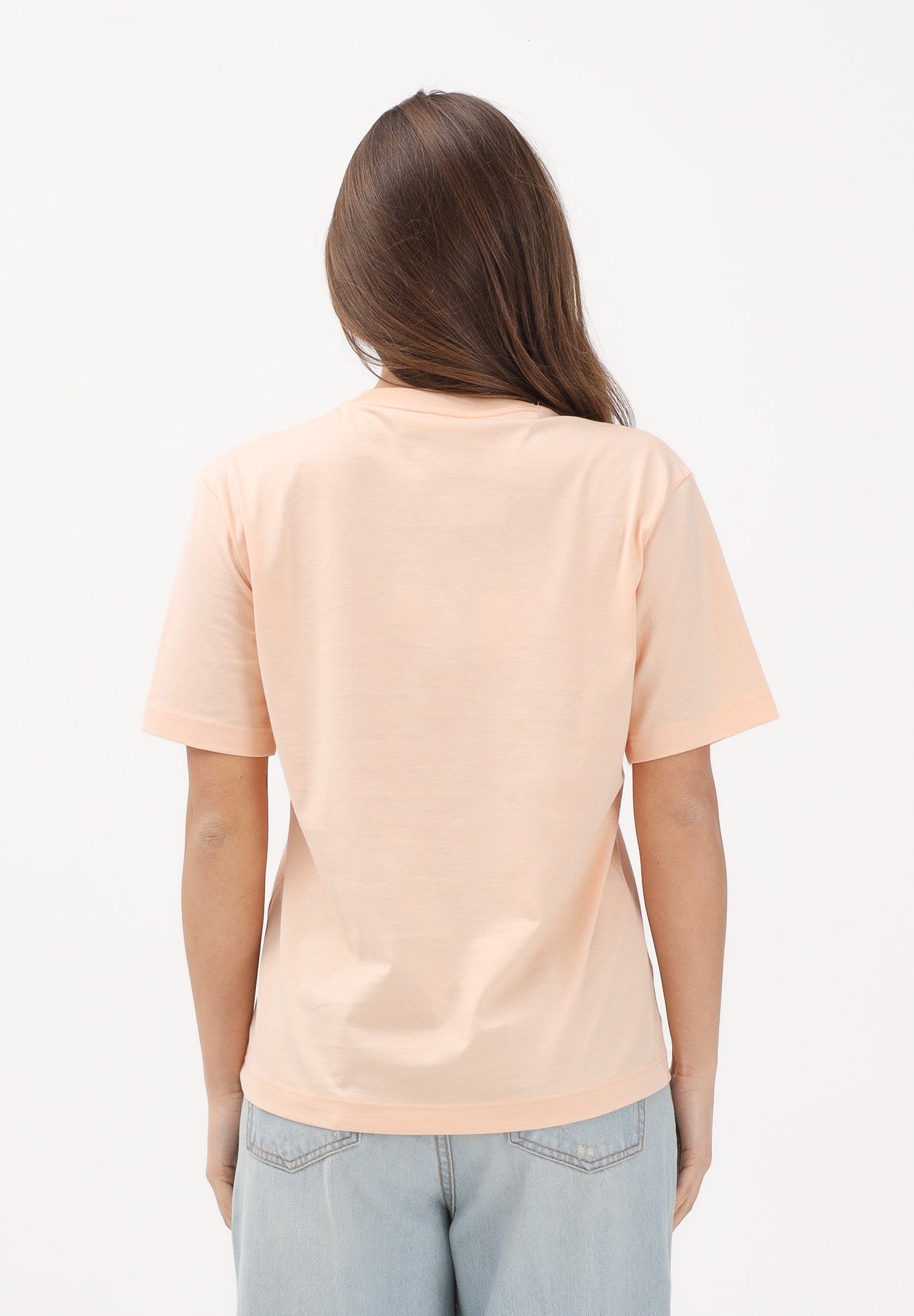 LACOSTE T-shirt a manica corta rosa pesca da donna con patch logo TF7215 BIG LACOSTE 