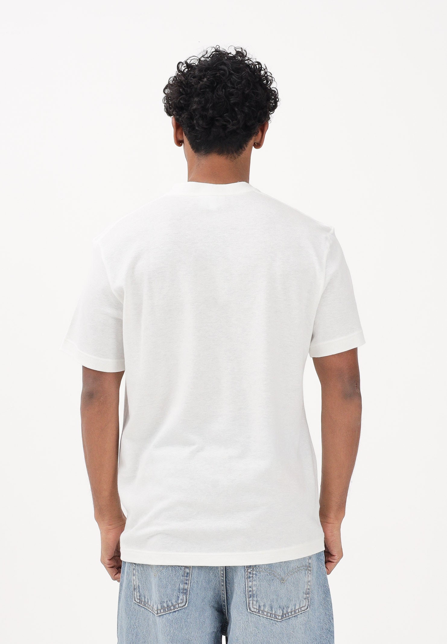 LACOSTE T-shirt a manica corta bianca da uomo in piqué pesante di cotone e lino TH0629 70V LACOSTE 