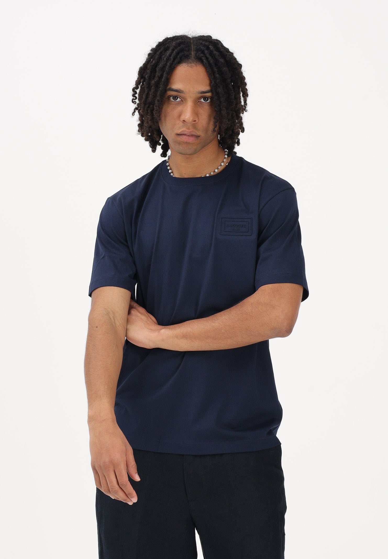 LACOSTE T-shirt a manica corta blu da uomo con marchio goffrato TH0753 166 LACOSTE 