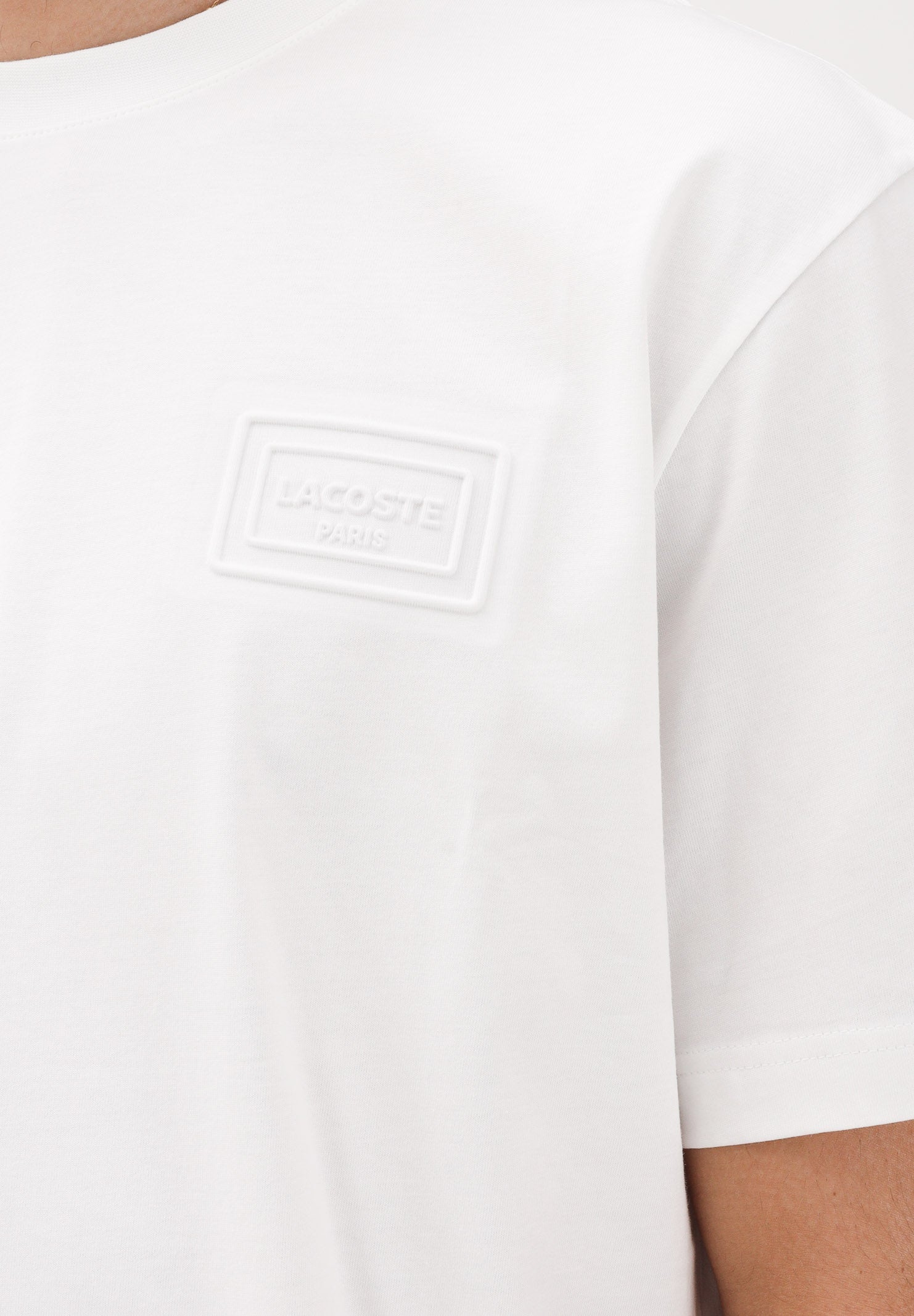 LACOSTE T-shirt a manica corta bianca da uomo con marchio goffrato<BR/> TH0753 70V LACOSTE 