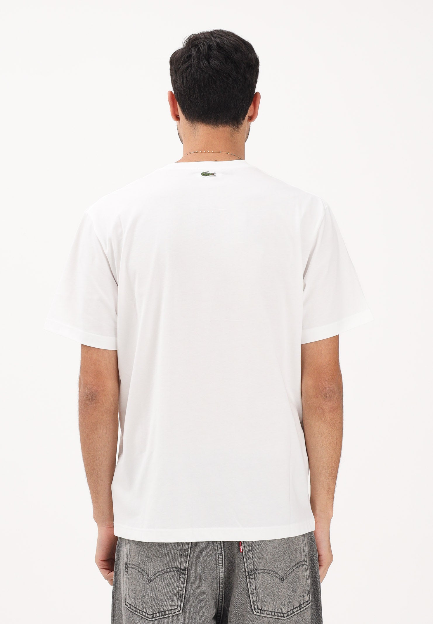 LACOSTE T-shirt a manica corta bianca da uomo con marchio goffrato<BR/> TH0753 70V LACOSTE 
