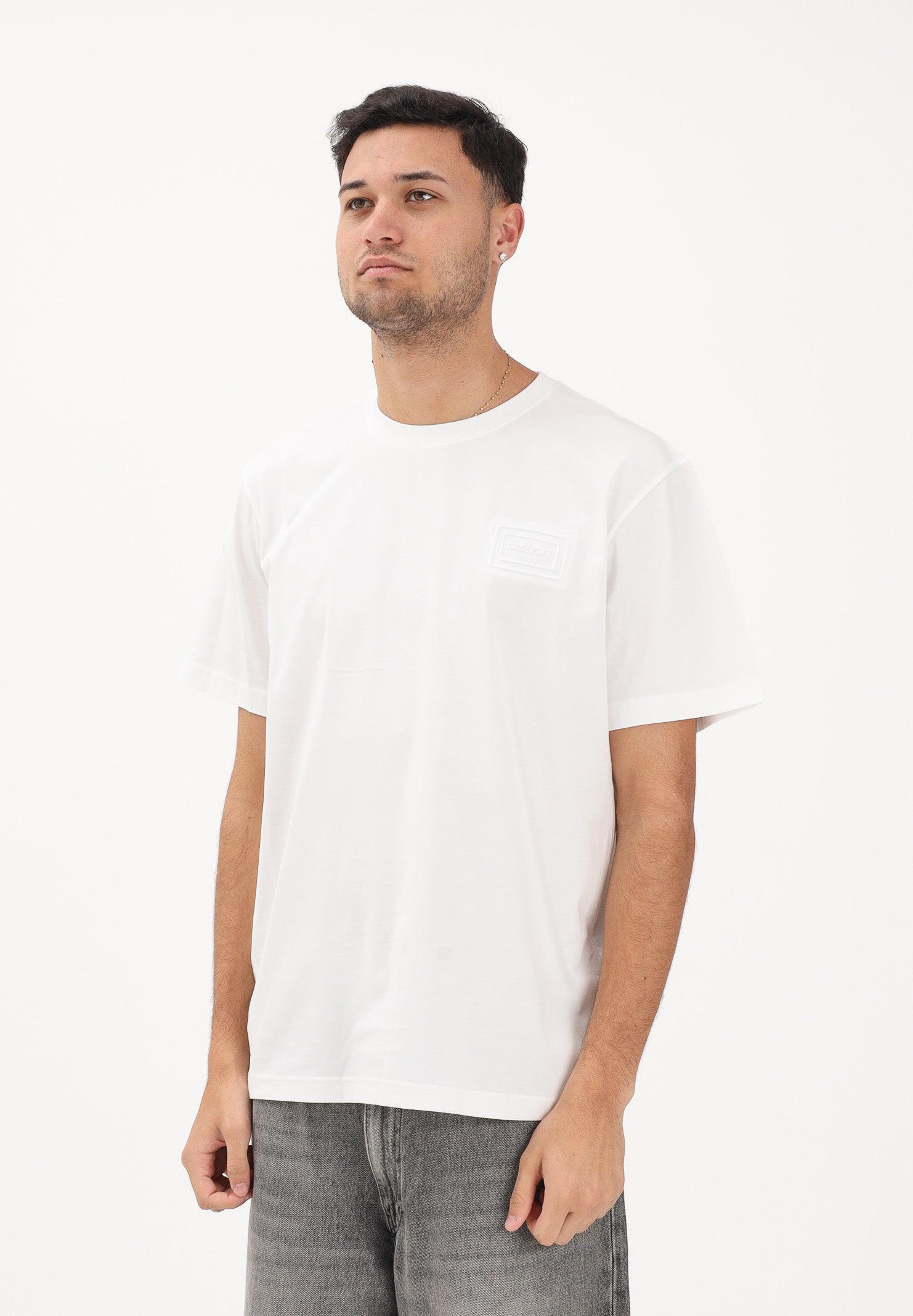 LACOSTE T-shirt a manica corta bianca da uomo con marchio goffrato<BR/> TH0753 70V LACOSTE 