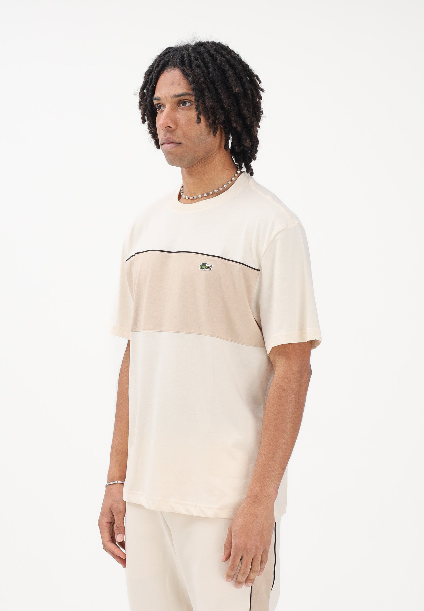 LACOSTE T-shirt a manica corta beige da uomo con motivo color block TH0896 3RR LACOSTE 