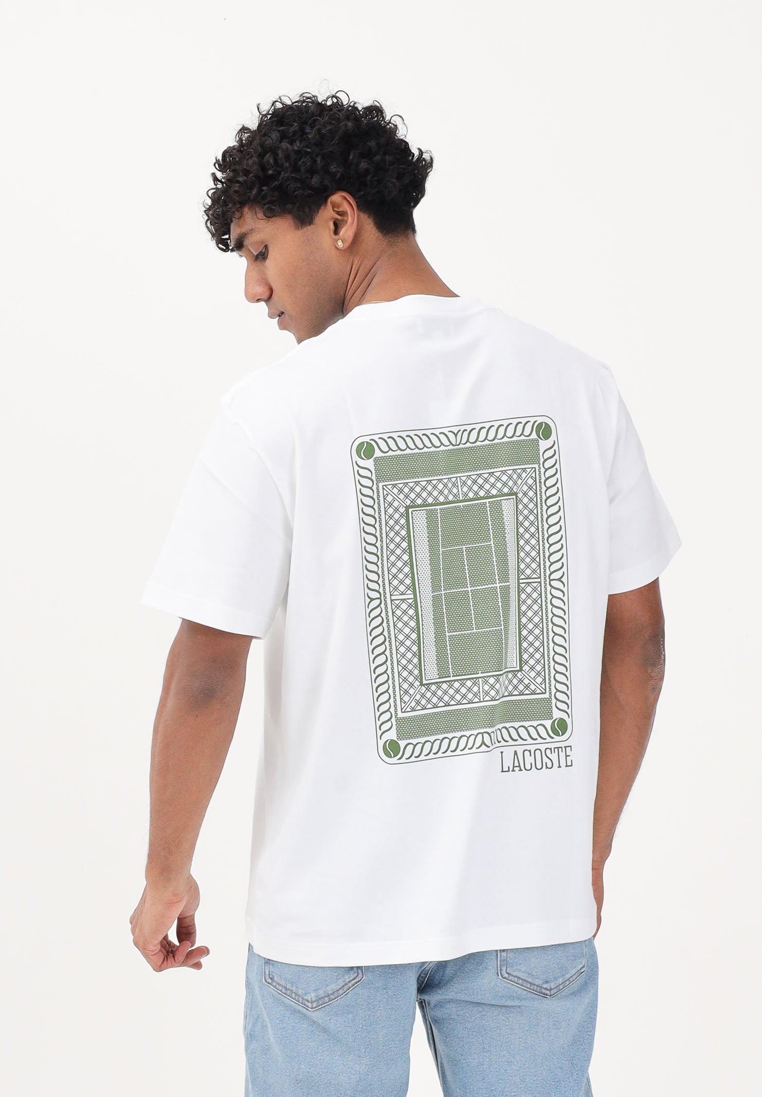 LACOSTE T-shirt a manica corta bianca da uomo in jersey stampato TH1750 001 LACOSTE 