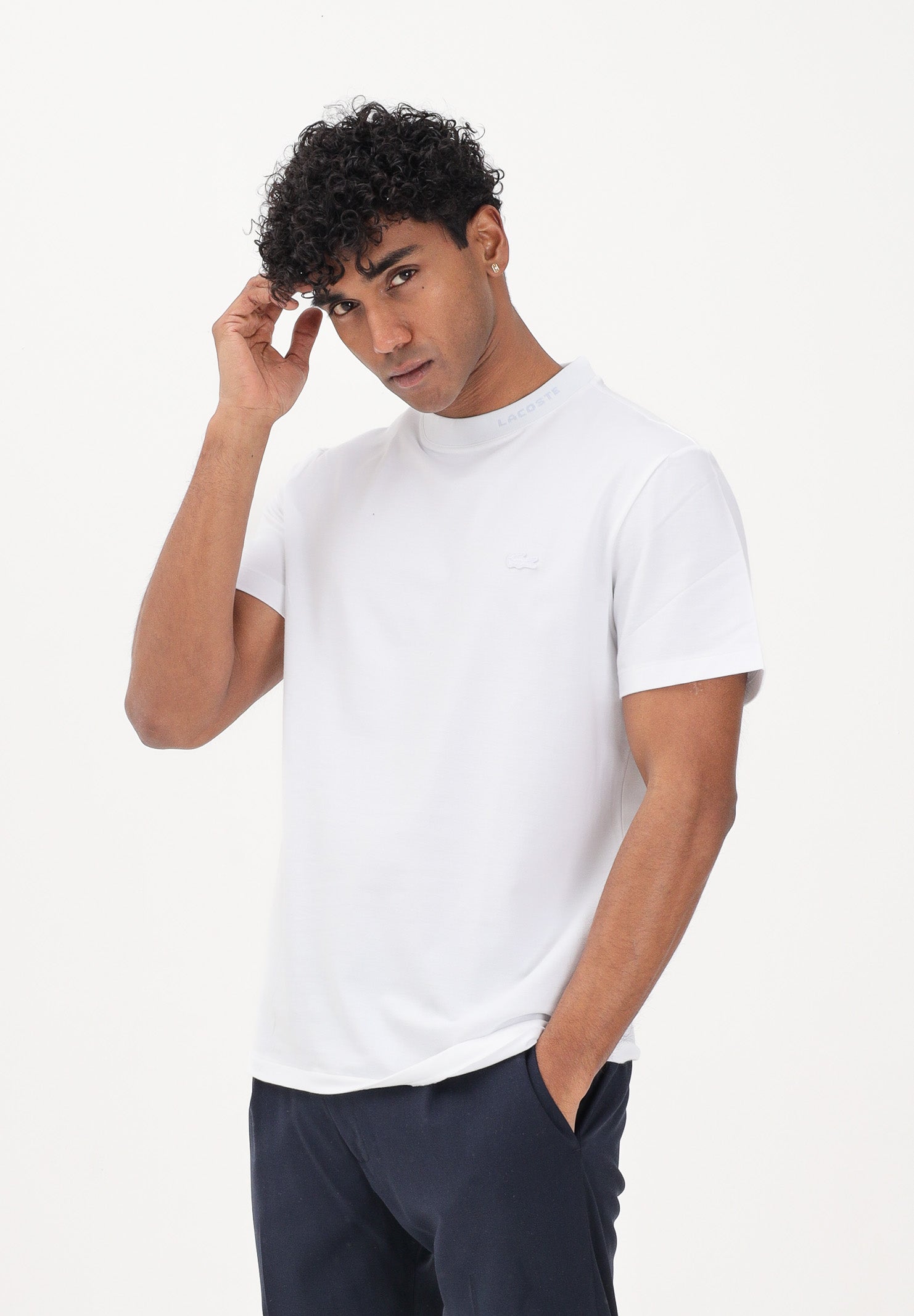 LACOSTE T-shirt a manica corta bianca da uomo in piqué con marchio jacquard TH5060 001 LACOSTE 
