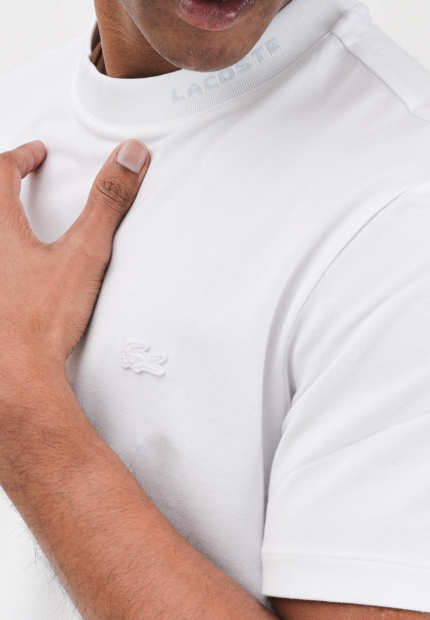 LACOSTE T-shirt a manica corta bianca da uomo in piqué con marchio jacquard TH5060 001 LACOSTE 