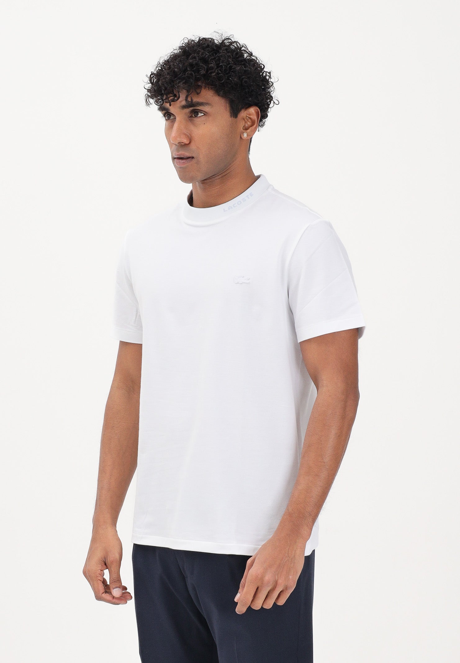 LACOSTE T-shirt a manica corta bianca da uomo in piqué con marchio jacquard TH5060 001 LACOSTE 