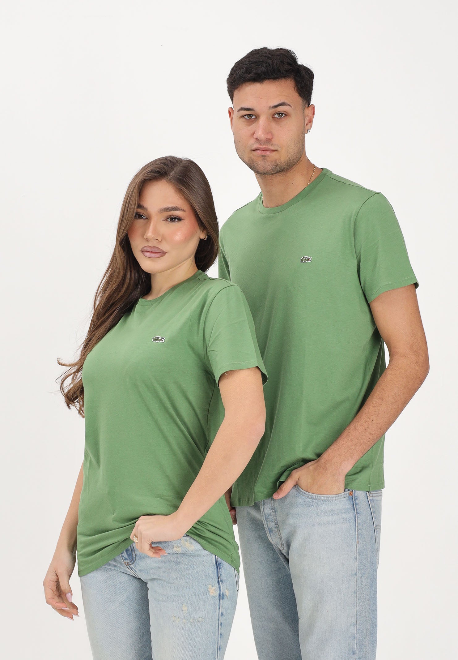 LACOSTE T-shirt a manica corta verde prato per uomo e donna con patch logo TH6709 02M LACOSTE 