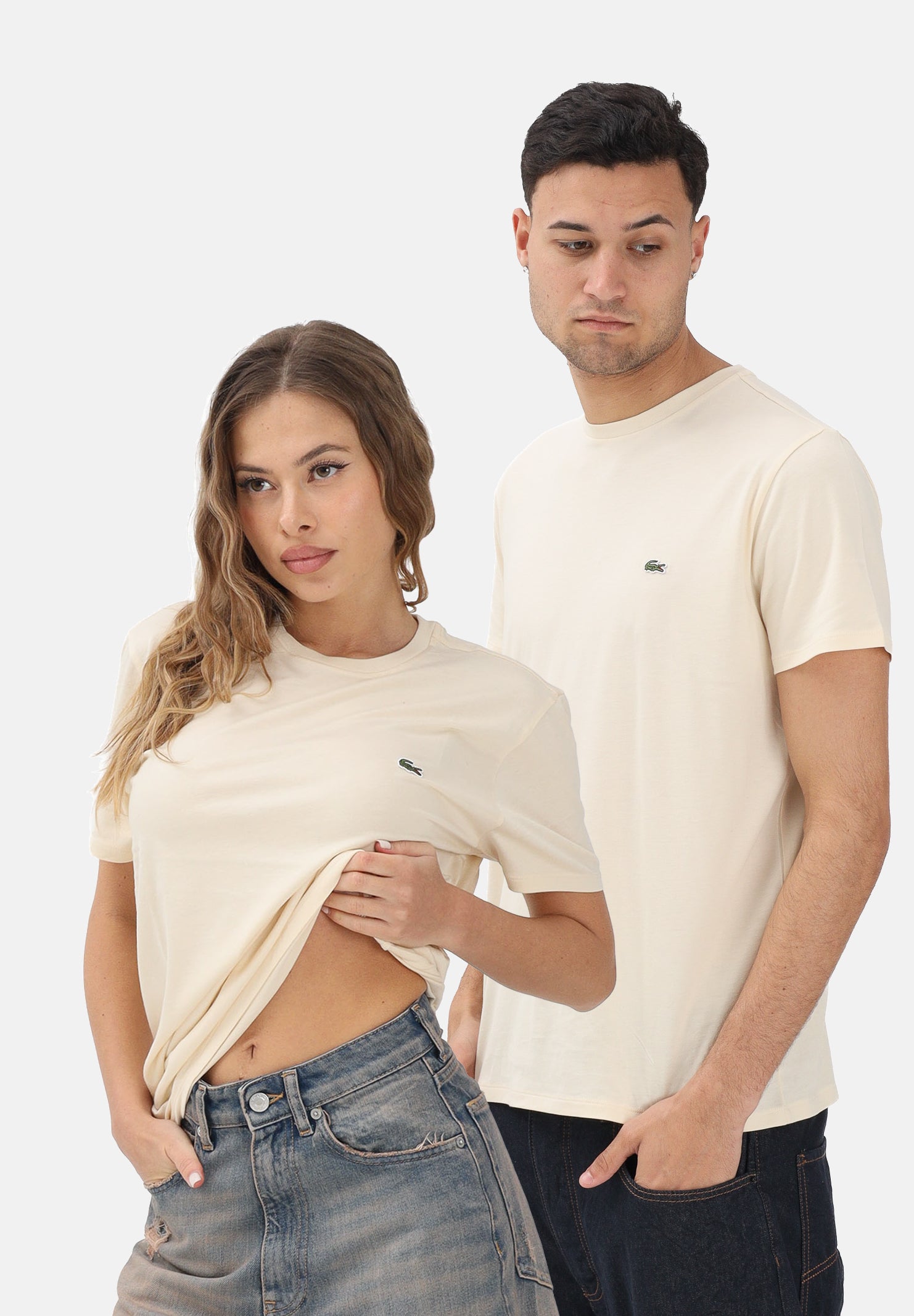 LACOSTE T-shirt a manica corta panna per uomo e donna con patch logo TH6709 056 LACOSTE 