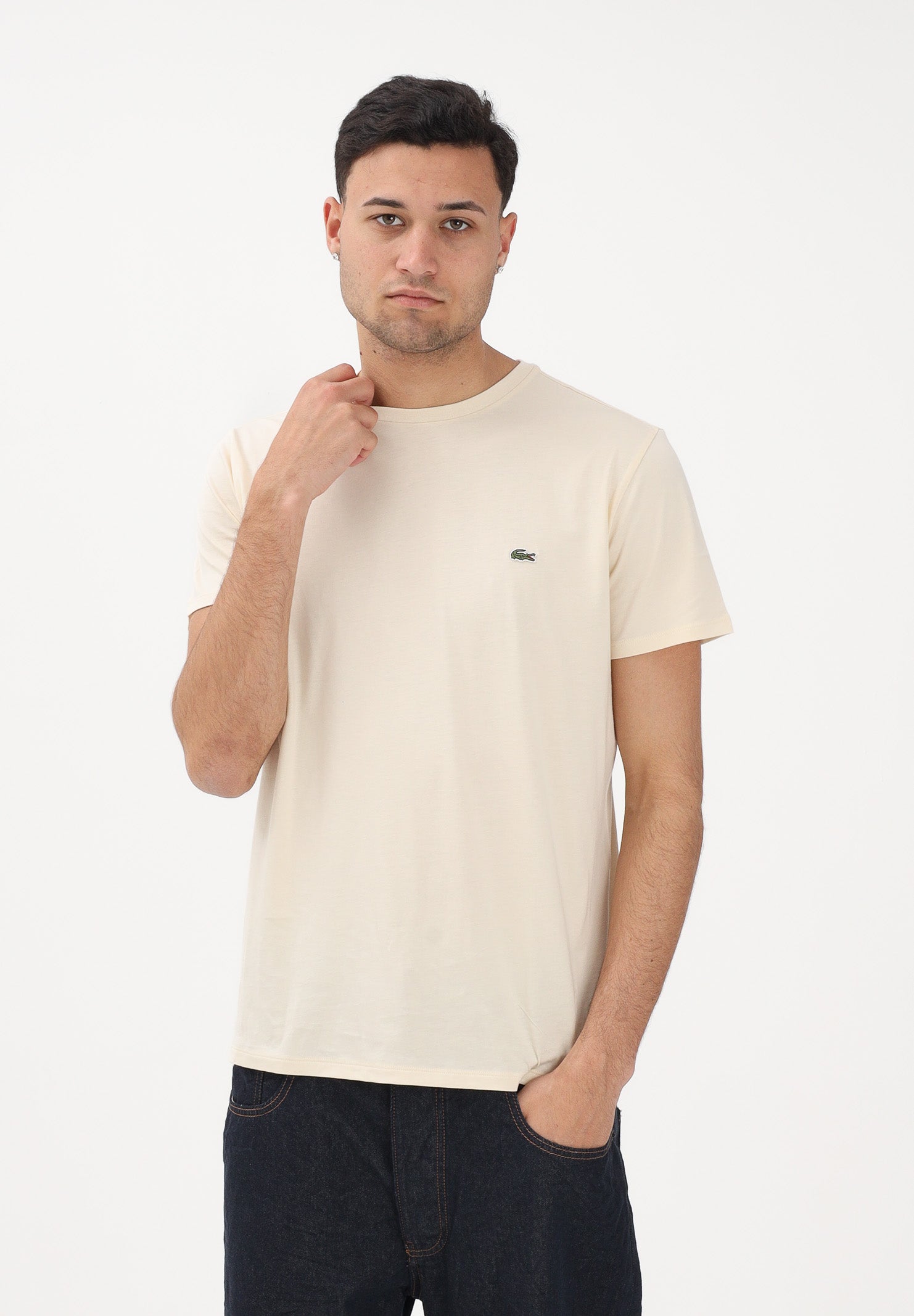 LACOSTE T-shirt a manica corta panna per uomo e donna con patch logo TH6709 056 LACOSTE 