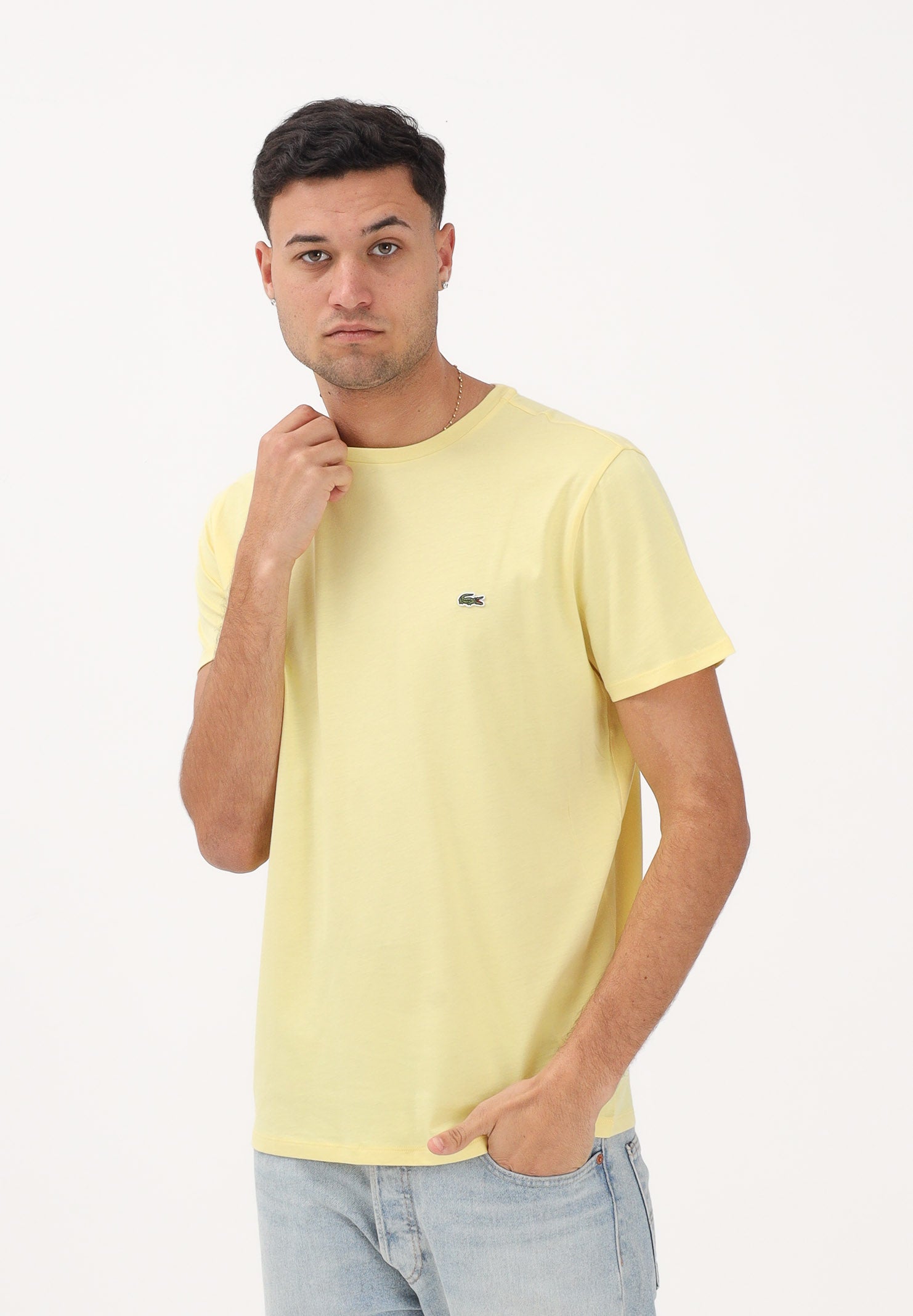 LACOSTE T-shirt a manica corta gialla per uomo e donna con patch logo TH6709 107 LACOSTE 