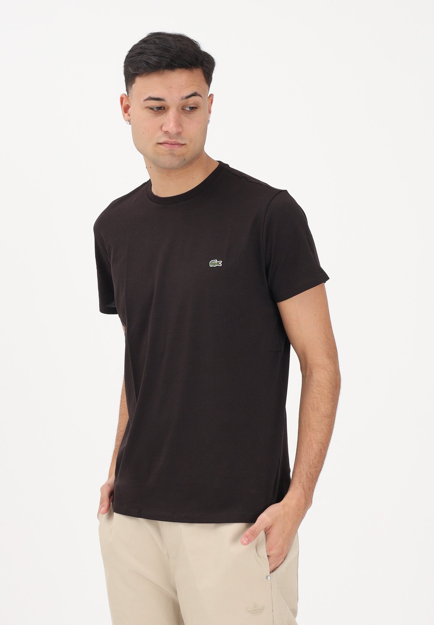 LACOSTE T-shirt a manica corta marrone per uomo e donna con patch logo TH6709 3LA LACOSTE 