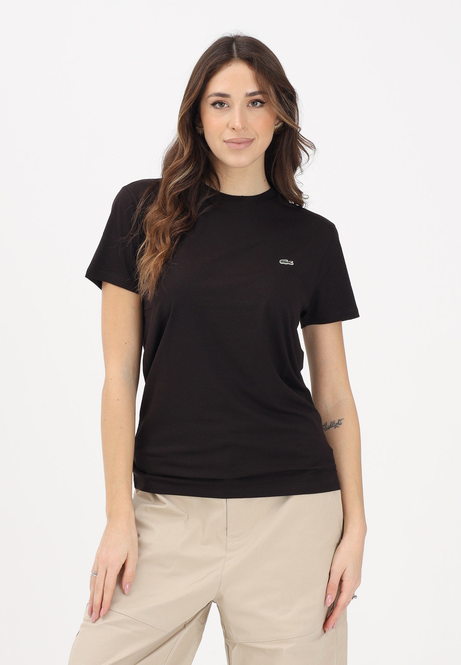 LACOSTE T-shirt a manica corta marrone per uomo e donna con patch logo TH6709 3LA LACOSTE 