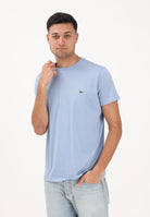 LACOSTE T-shirt a manica corta celeste per uomo e donna con patch logo TH6709 AEY LACOSTE 