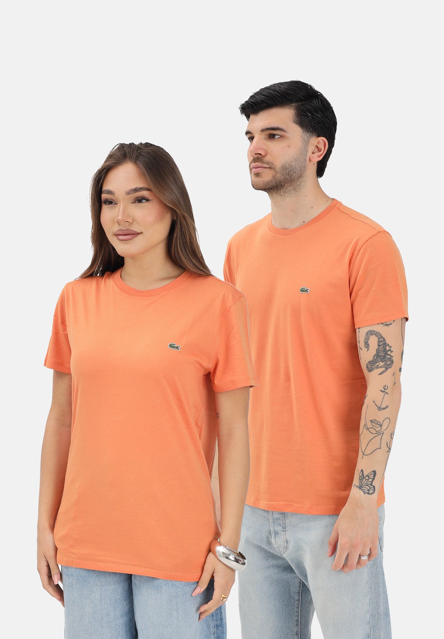 LACOSTE T-shirt a manica corta arancione per uomo e donna con patch logo TH6709 IY0 LACOSTE 