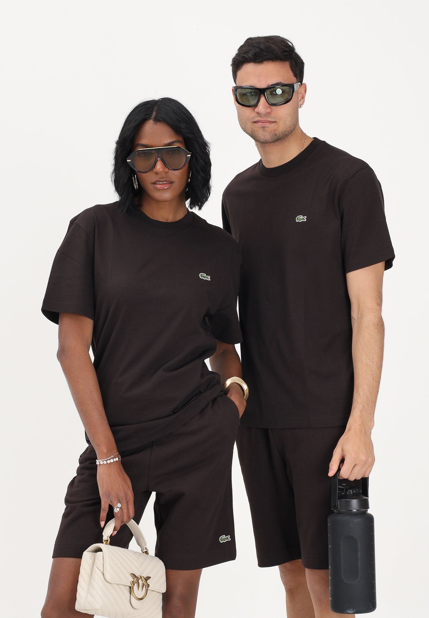 LACOSTE T-shirt a manica corta marrone per uomo e donna con logo TH7318 3LA LACOSTE 