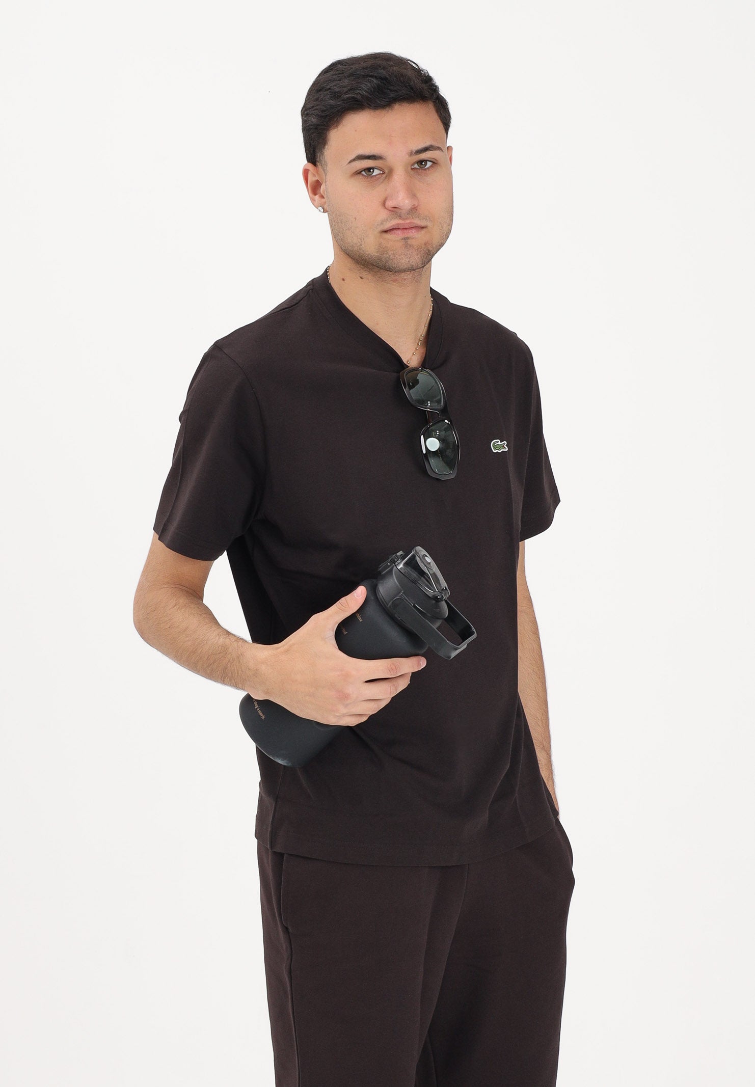 LACOSTE T-shirt a manica corta marrone per uomo e donna con logo TH7318 3LA LACOSTE 