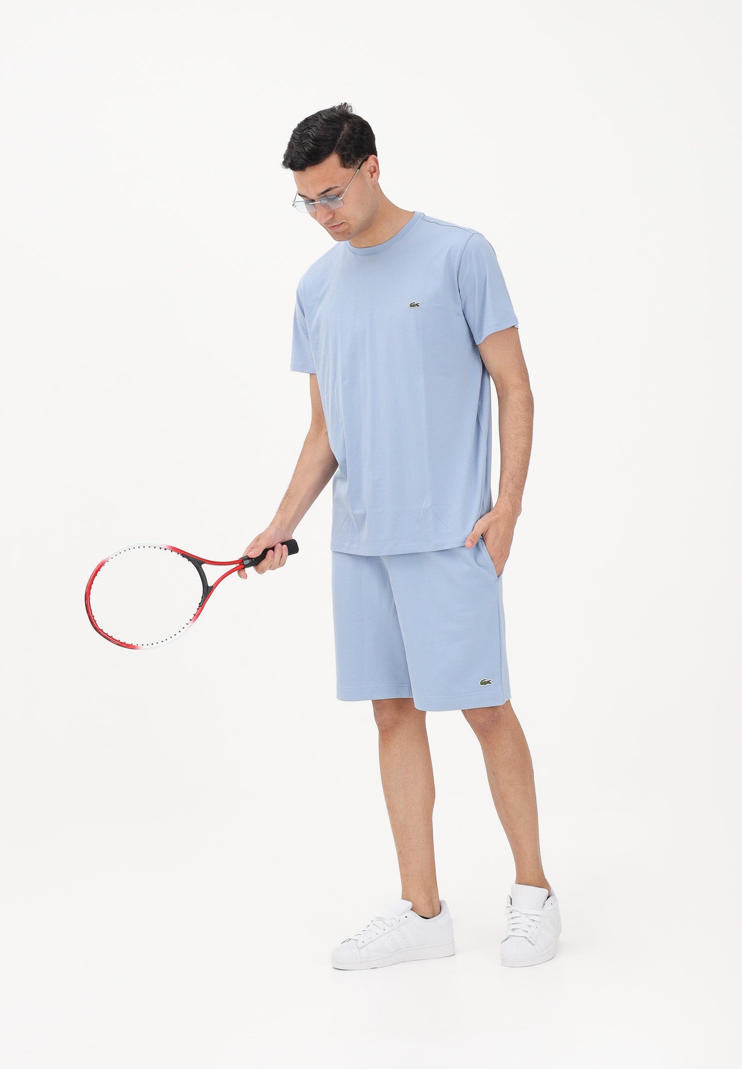 LACOSTE Shorts sportivo celeste per uomo e donna con logo GH9860 AEY LACOSTE 
