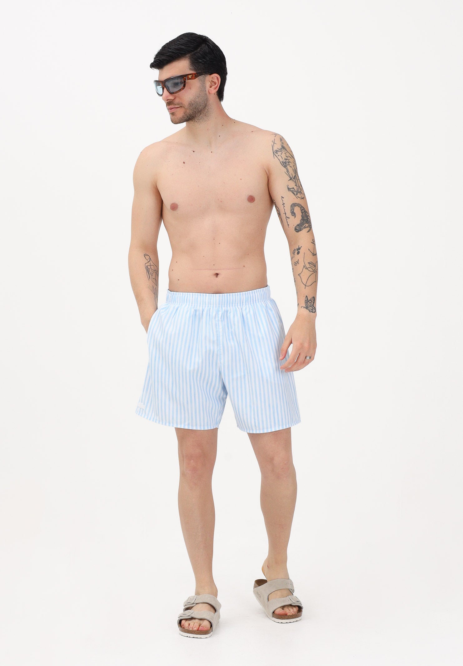 LACOSTE Shorts mare a righe azzurro e bianco da uomo MH1901 3IL LACOSTE 