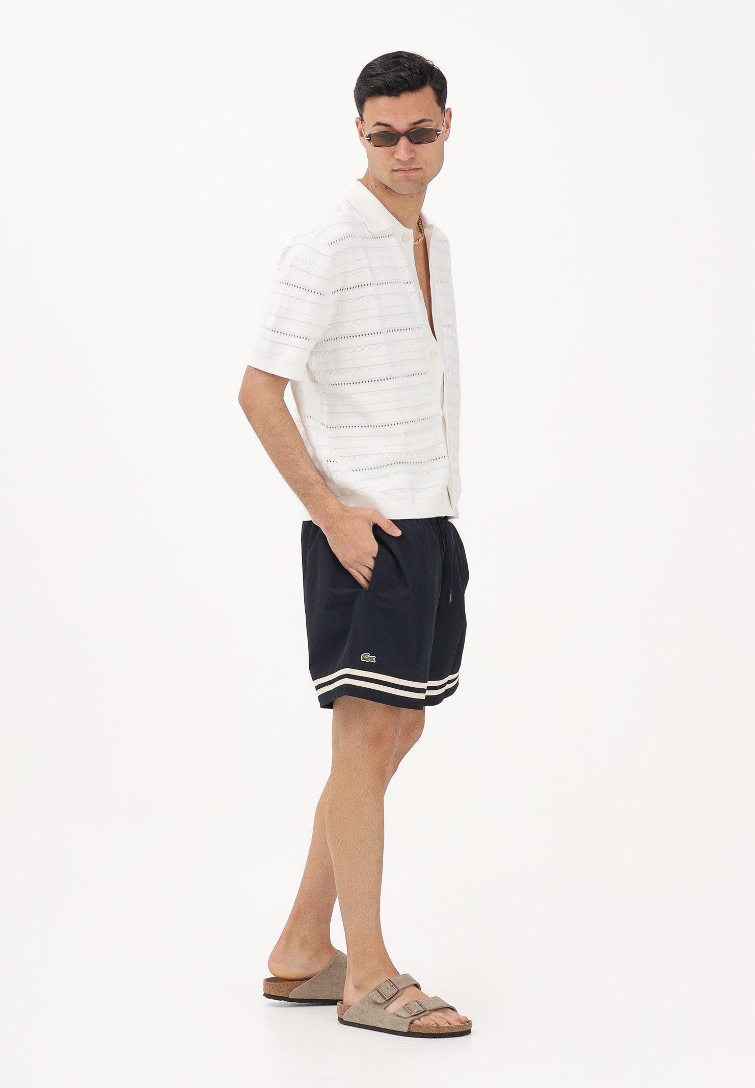 LACOSTE Shorts mare blu da uomo con righe a contrasto MH2760 4I2 LACOSTE 