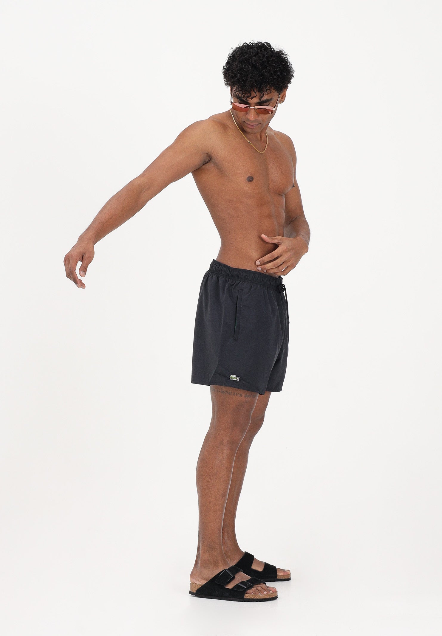 LACOSTE Shorts mare nero da uomo con patch logo MH6270 964 LACOSTE 
