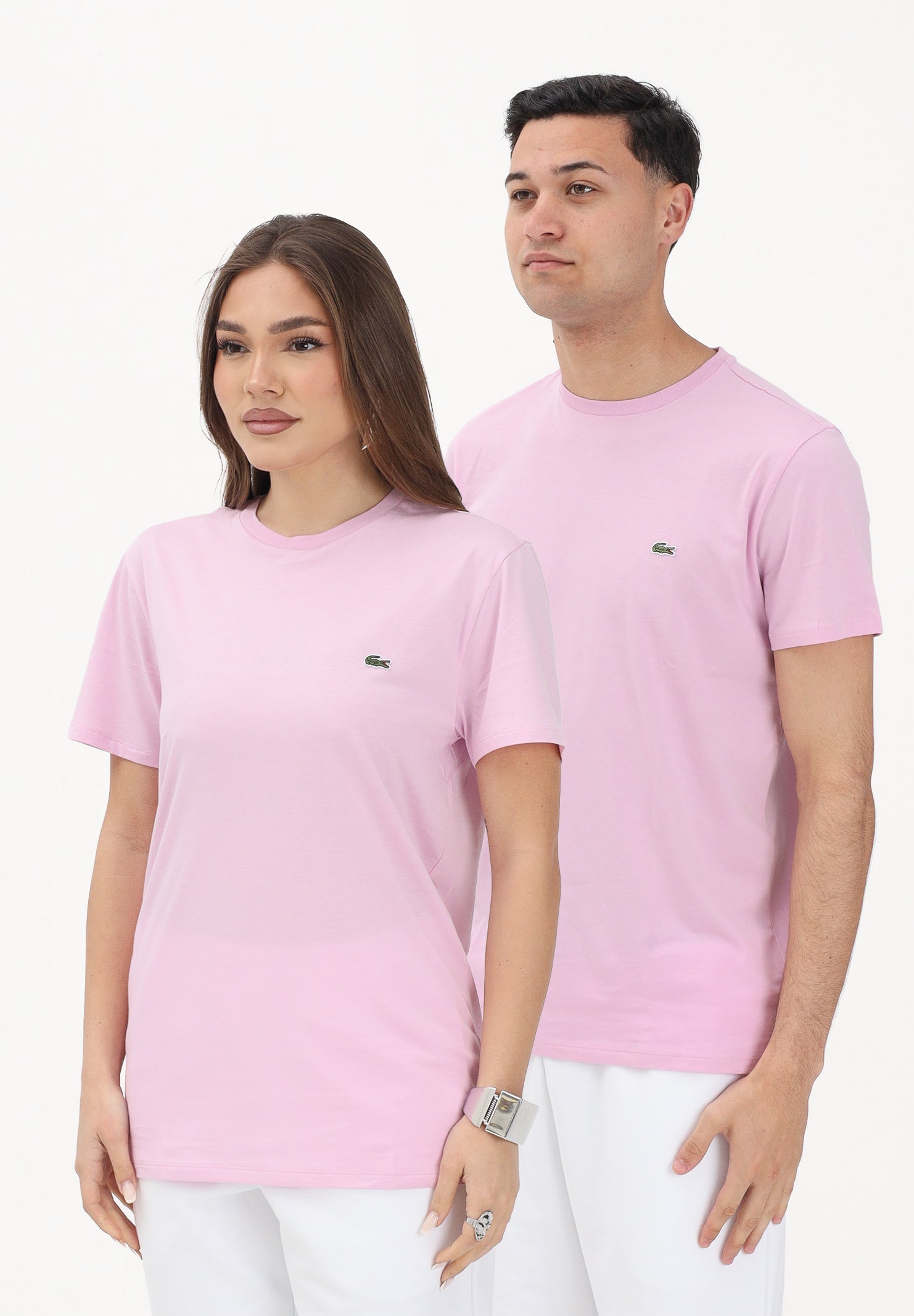 LACOSTE T-shirt a manica corta rosa per uomo e donna con patch logo TH6709 Z4H LACOSTE 