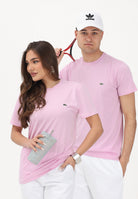 LACOSTE T-shirt a manica corta rosa per uomo e donna con patch logo TH6709 Z4H LACOSTE 