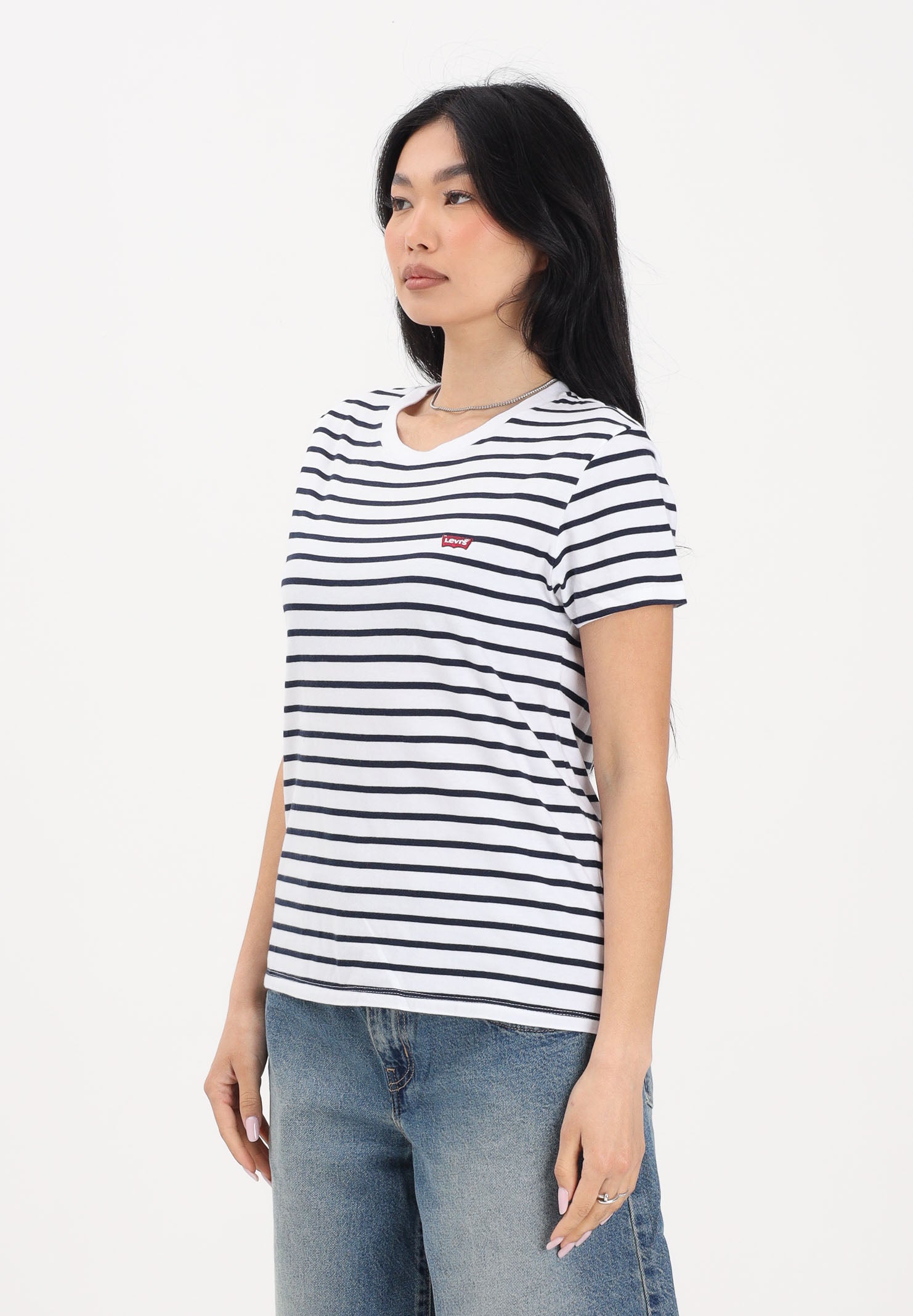 LEVI'S T-shirt a manica corta Perfect blu e bianca da donna con motivo a righe 39185-0400 . LEVI'S® 