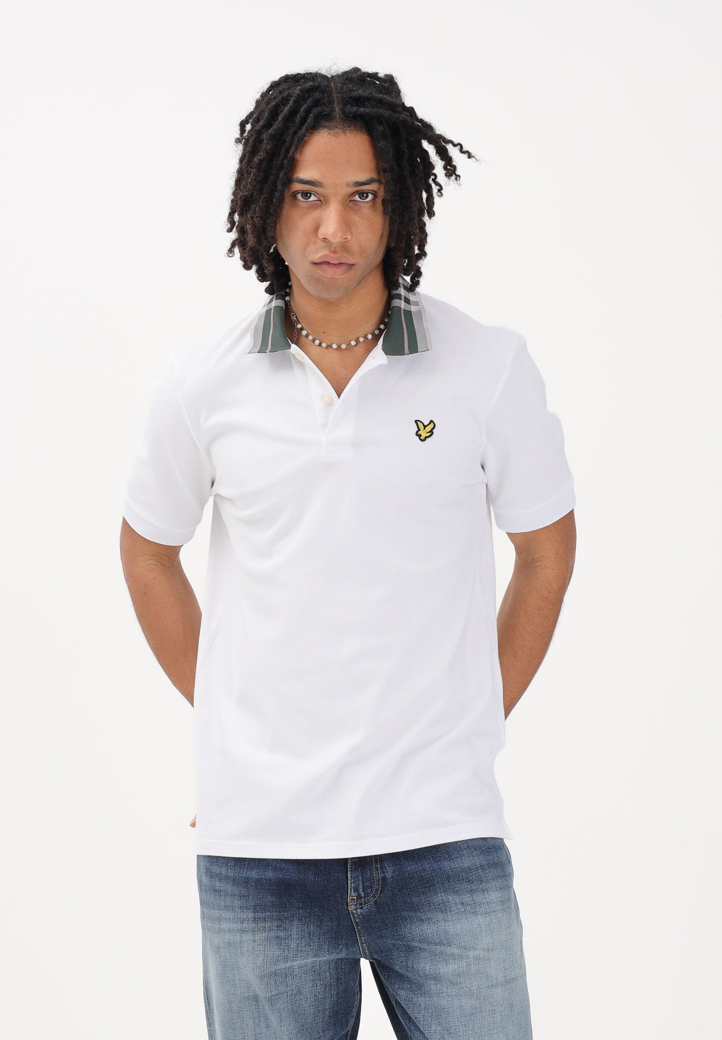LYLE & SCOTT Polo a manica corta bianca da uomo con colletto con motivo check SP2403V 626 LYLE & SCOTT 