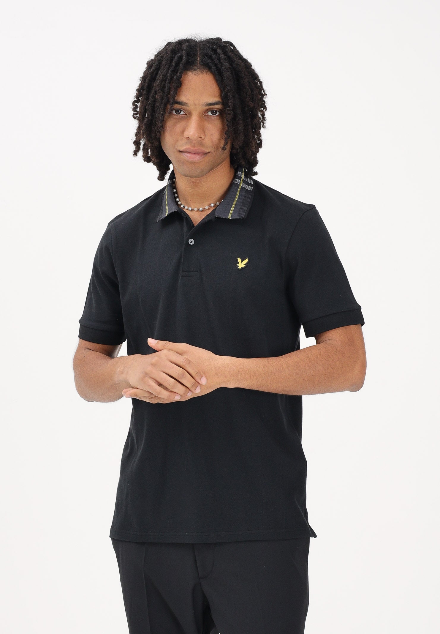LYLE & SCOTT Polo a manica corta nera da uomo con colletto con motivo check SP2403V Z865 LYLE & SCOTT 