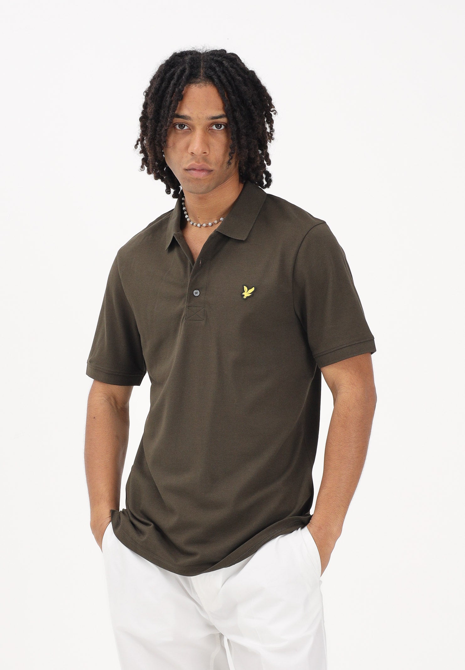LYLE & SCOTT Polo a manica corta verde oliva da uomo con patch logo golden eagle SP400VOG W485 LYLE & SCOTT 