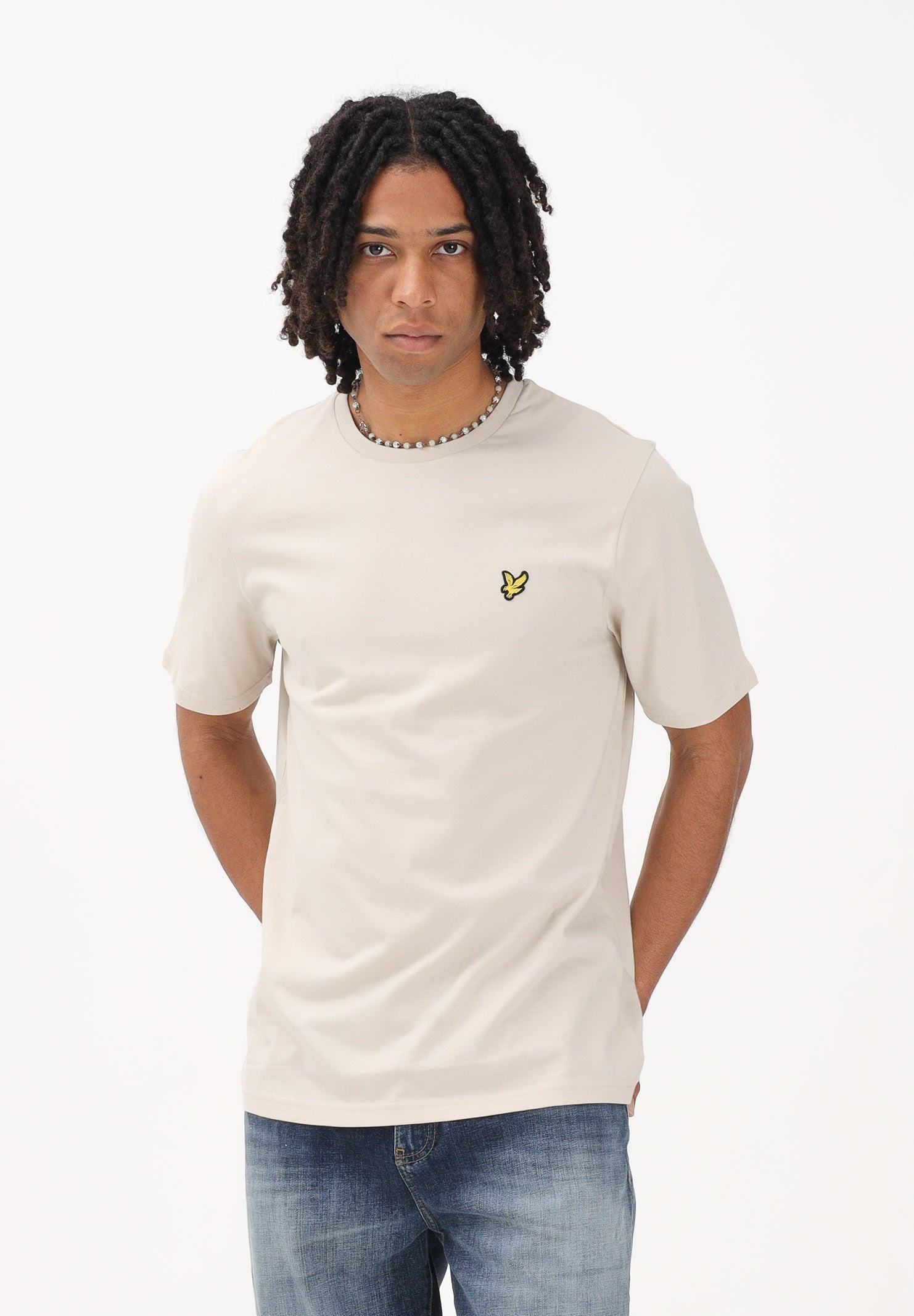 LYLE & SCOTT T-shirt a manica corta beige da uomo con patch logo TS400VOG W870 LYLE & SCOTT 