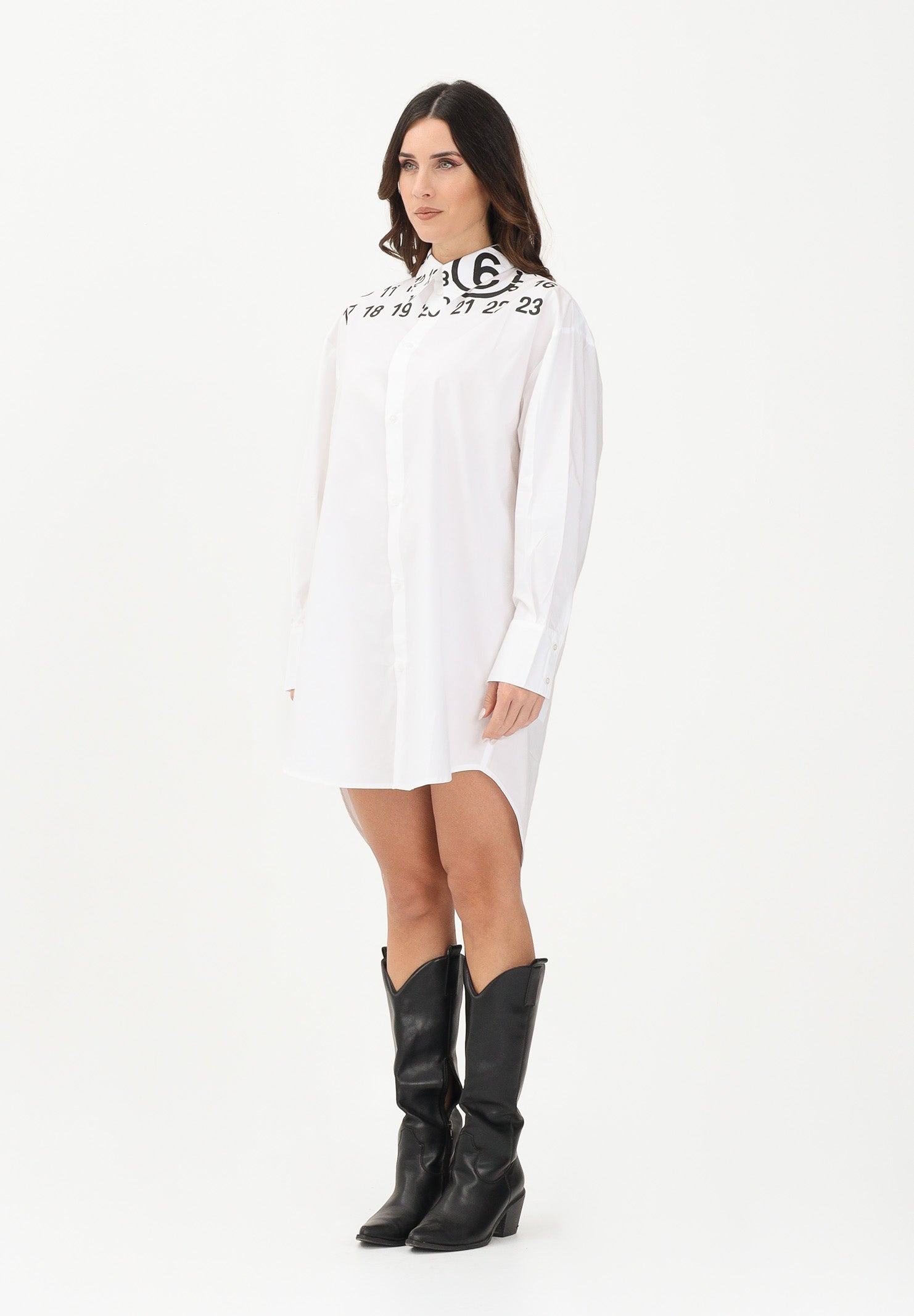 MAISON MARGIELA Abito corto bianco per donna, ragazze e bambine con logo e maxi stampa numerica M60943MM014 M6100 MAISON MARGIELA 