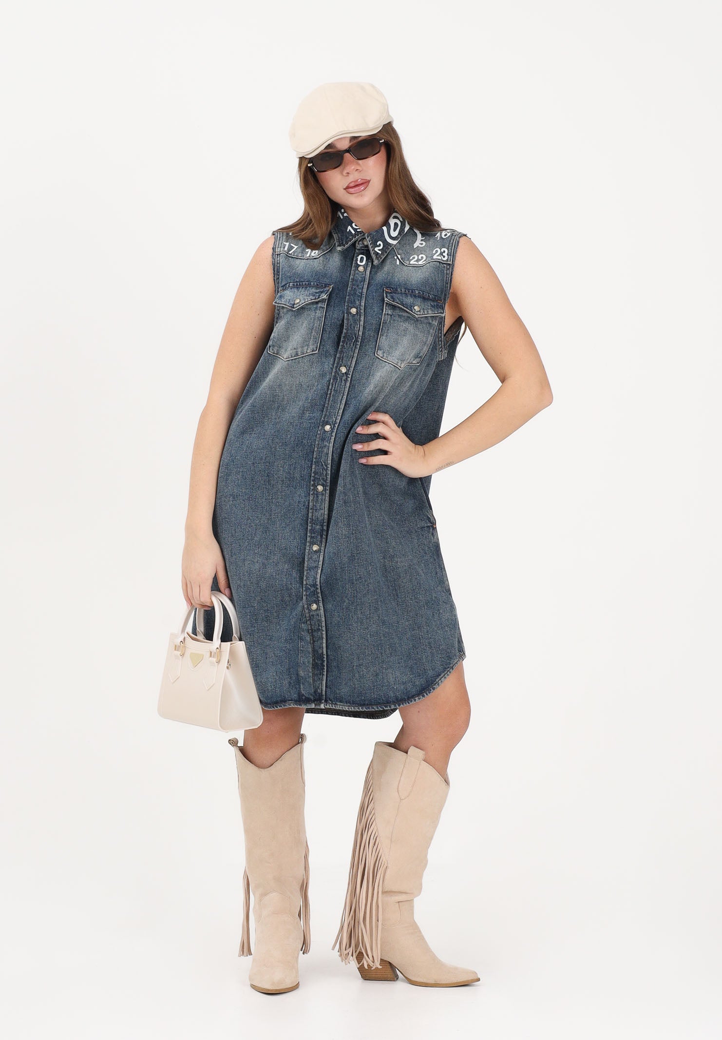 MAISON MARGIELA Abito in denim blu per donna, ragazze e bambine con stampa logo M60945MM06X M601 MAISON MARGIELA 
