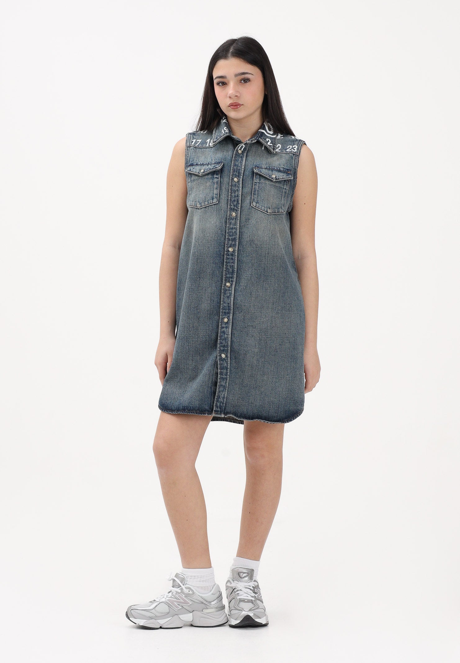 MAISON MARGIELA Abito in denim blu per donna, ragazze e bambine con stampa logo M60945MM06X M601 MAISON MARGIELA 