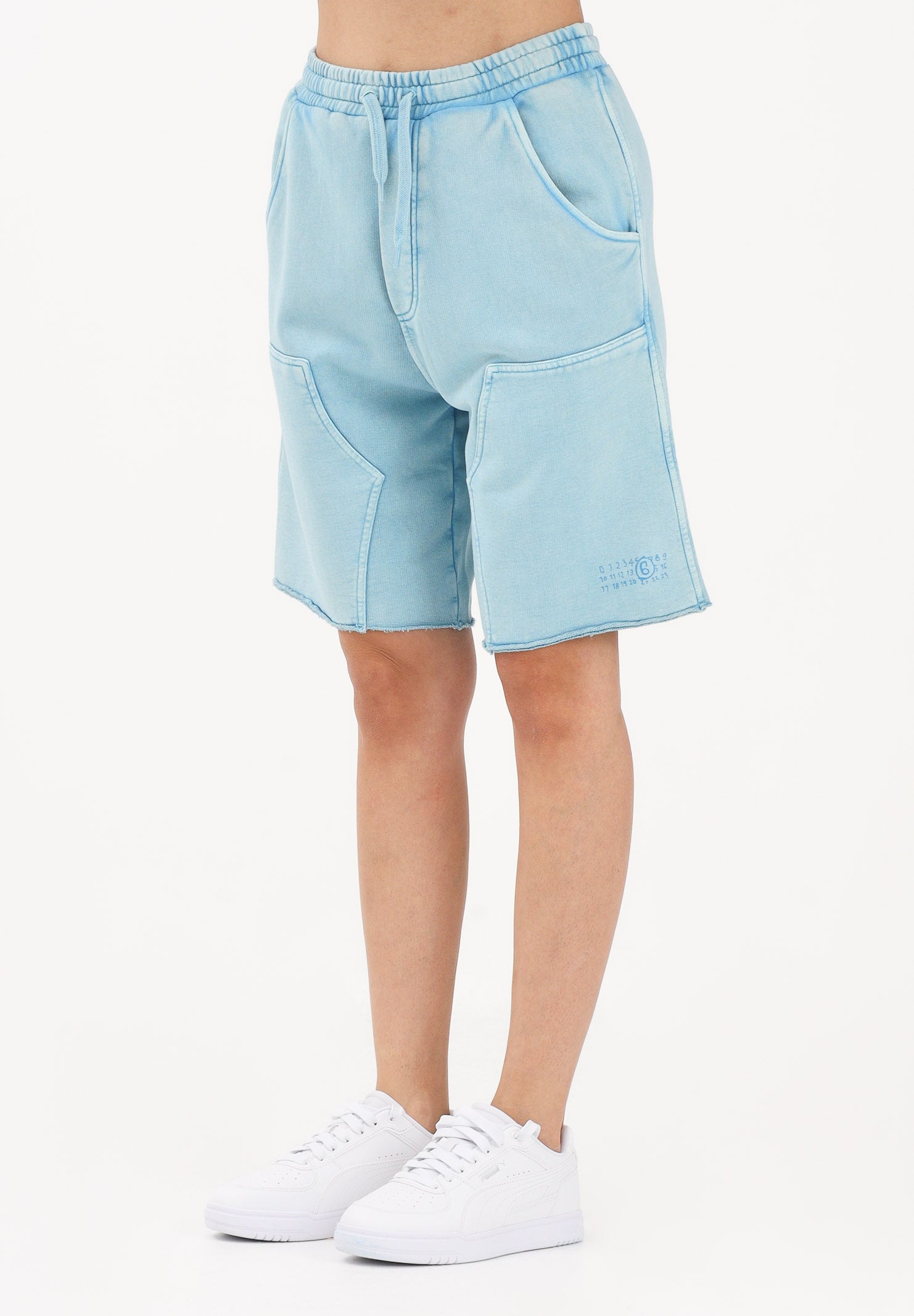 MAISON MARGIELA Shorts sportivo azzurro per donna, ragazzi e bambini con logo M60967MM07L M6809 MAISON MARGIELA 
